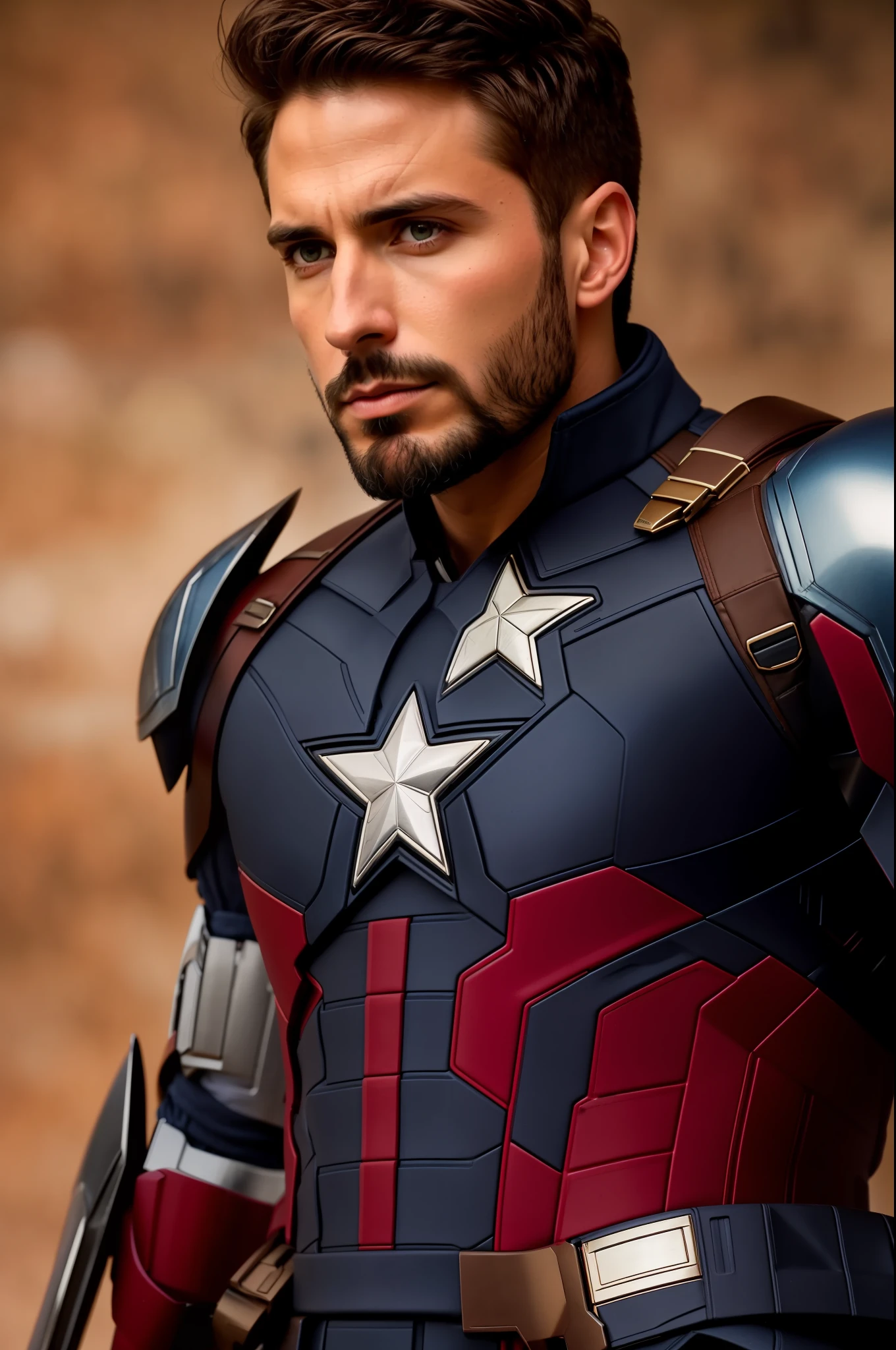 extremely detailed photo Bruno Gagliasso 20 years wearing captain america armor, lorarobertdj, elegant short beard, model photoshoot, 8k UHD, ultra detailed, RAW photography