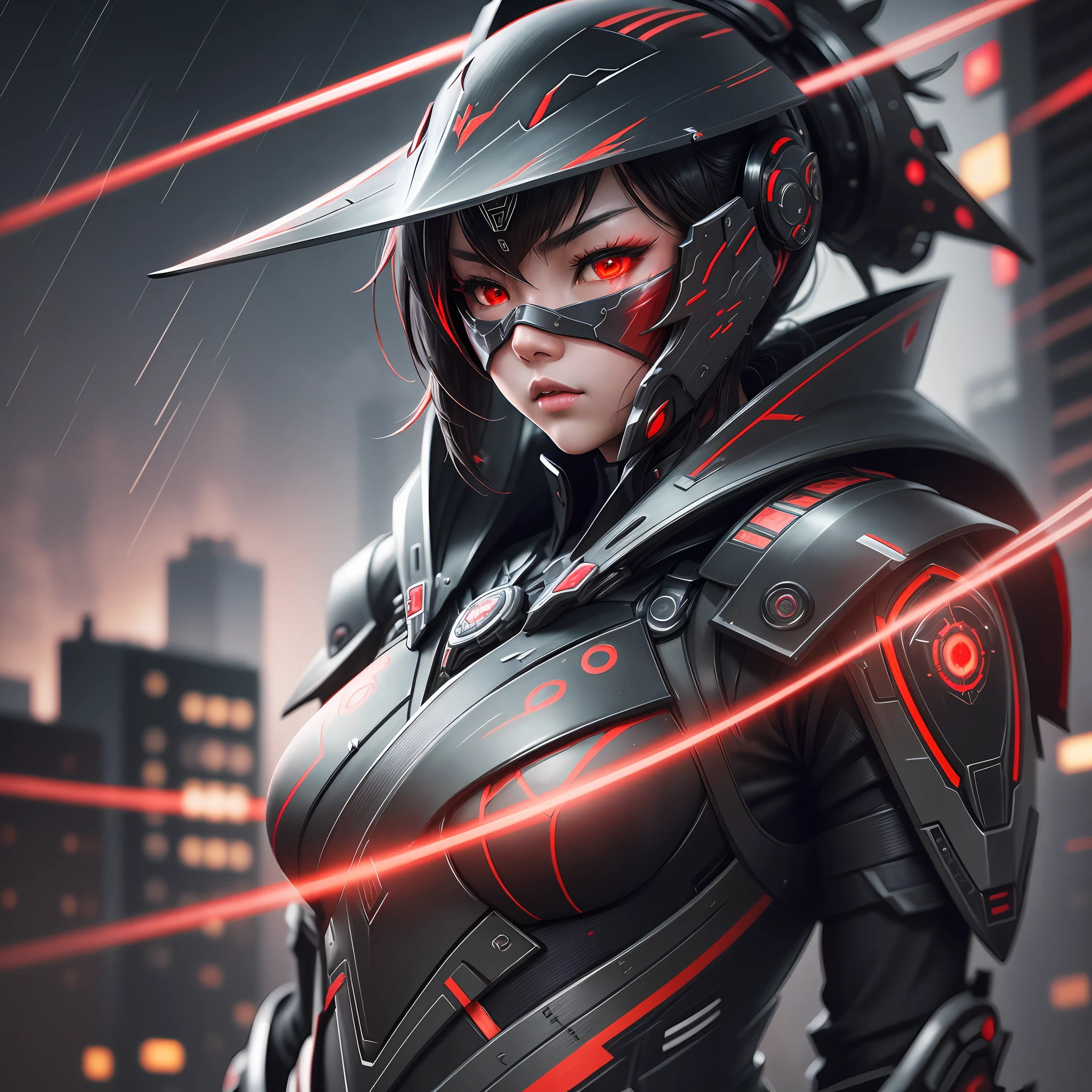 1 japanese girl, WARFRAME, intricate pattern, heavy metal, energy lines, faceless, glowing eyes, elegant, intense, blood red and black uniform, solo, modern, city, streets, dark clouds, thunderstorm, heavy rain,
dramatic lighting,
(masterpiece:1.2), best quality, high resolution, beautiful detailed, extremely detailed, perfect lighting,