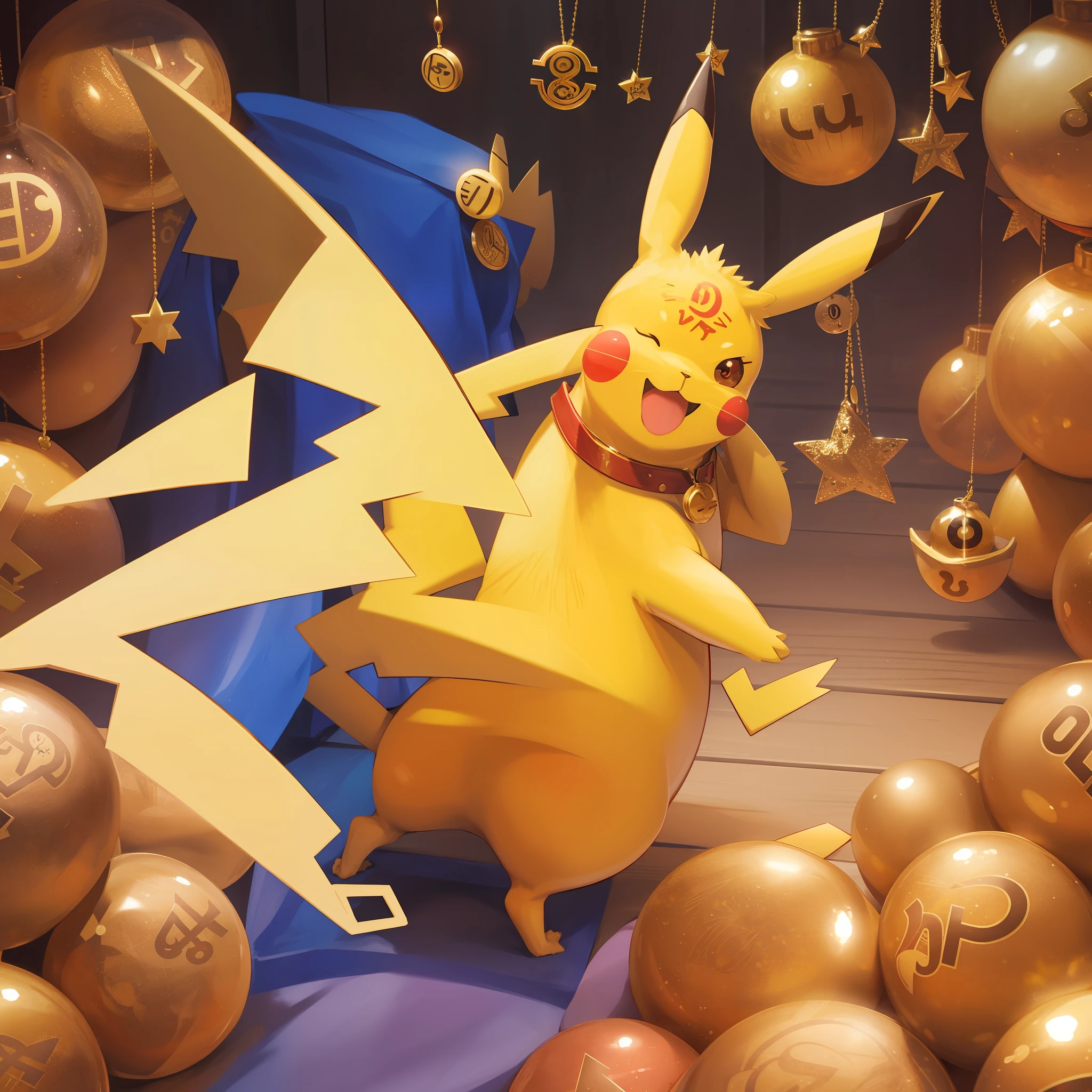 a bent gold coin, the image of Pikachu on the ornament, I don't want to see a person