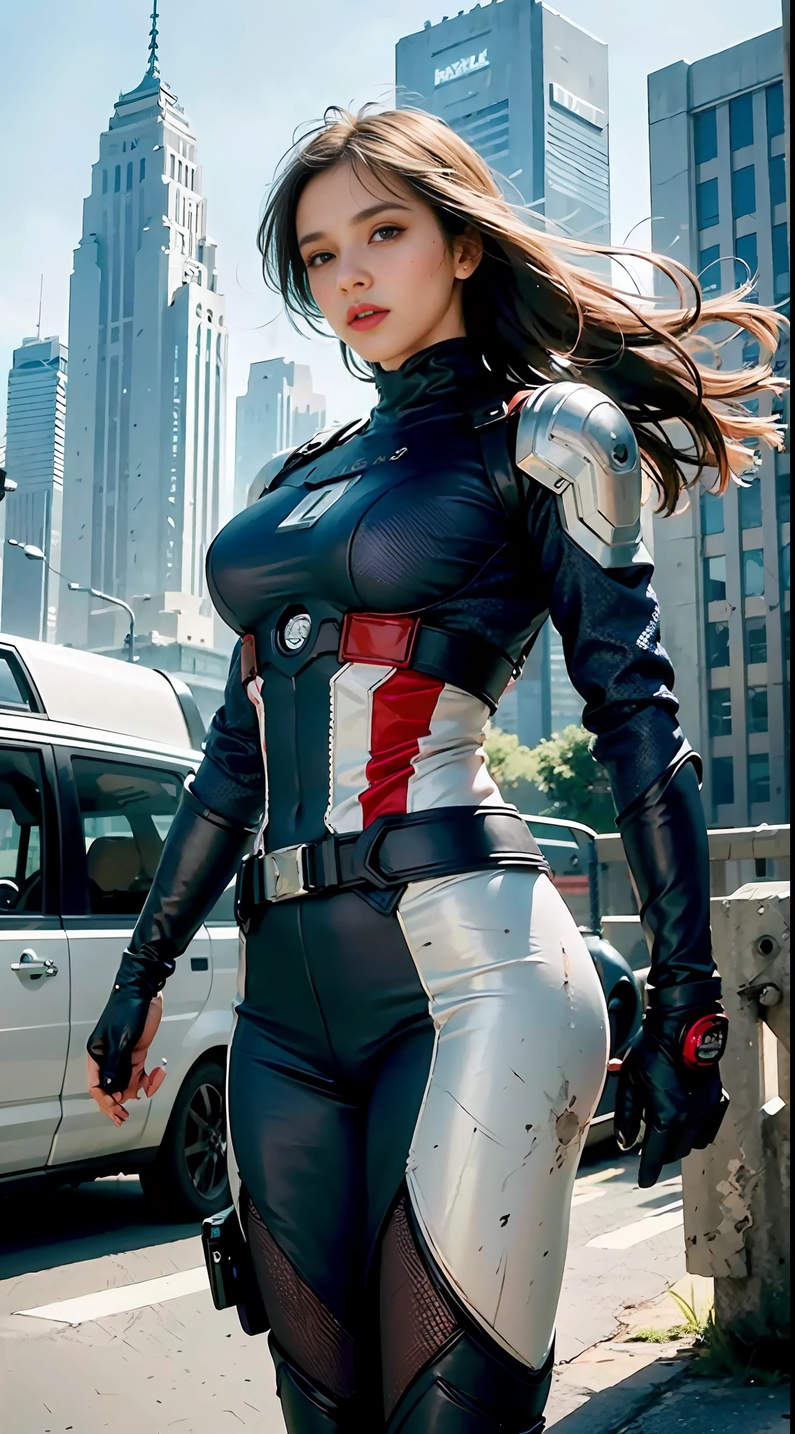 (1girl:1.3), solo, __body-parts__, official art, unified 8k wallpaper, super detailed, beautiful and aesthetic, beautiful, masterpiece, best quality, raw, masterpiece, super fine photo, best quality, super high resolution, photorealistic realism, sunlight, full-body portrait, amazing beauty, dynamic pose, delicate face, vibrant eyes, (from the front), she wears a futuristic Captain America jersey, blue color scheme, (holding a shield), A capital A on chest, very detailed abandoned warehouse background, detailed face, detailed complex busy background, messy, gorgeous, milky white, highly detailed skin, realistic skin details, visible pores, sharp focus, volumetric fog, 8k uhd, DSLR camera, high quality, film grain, fair skin, photo realism, lomography, huge metropolis in future dystopia, seen from below, translucent