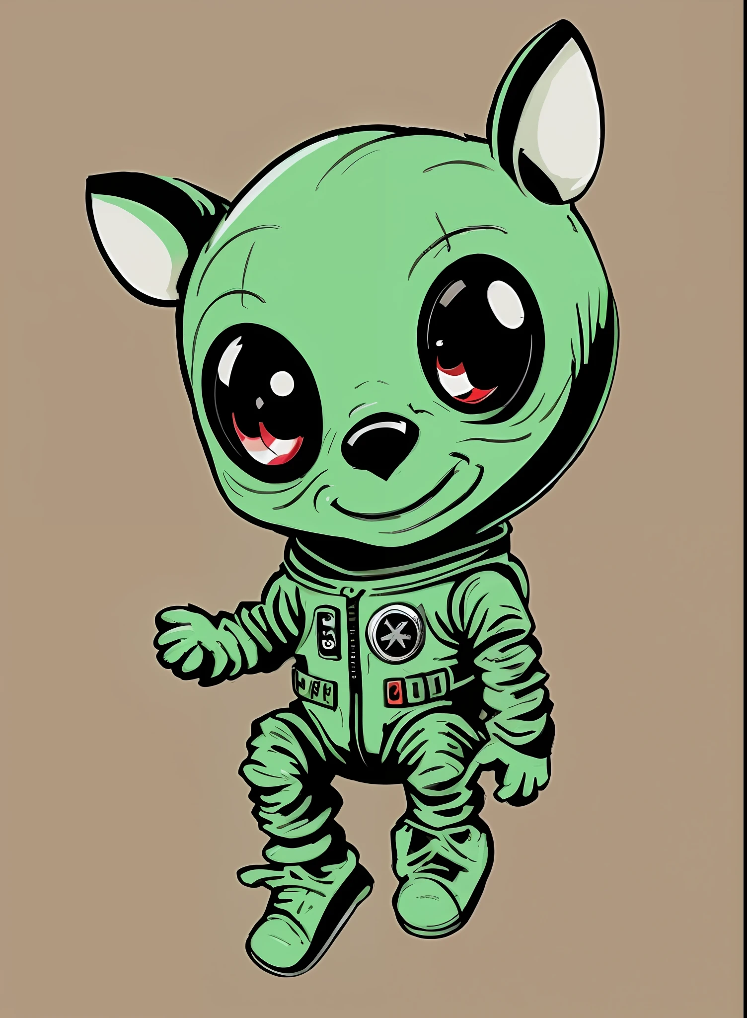 cartoon alien cat in space suit with green eyes and a black nose, space alien, alien design, an evil alien astronaut, cute astronaut sticker art, art alien, cute detailed digital art, alien art, cute digital art, digital green fox, portrait of a space alien, alien like, alien fabric, an alien, space cat, cute detailed artwork