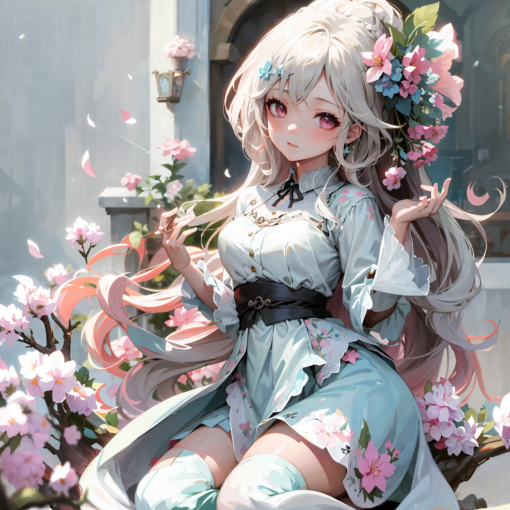 anime - style girl with long hair and flowers in her hair, cute anime waifu in a nice dress, beautiful anime girl, cute detailed digital art, beautiful anime portrait, guweiz on pixiv artstation, artwork in the style of guweiz, guweiz on artstation pixiv, detailed digital anime art, anime style 4 k