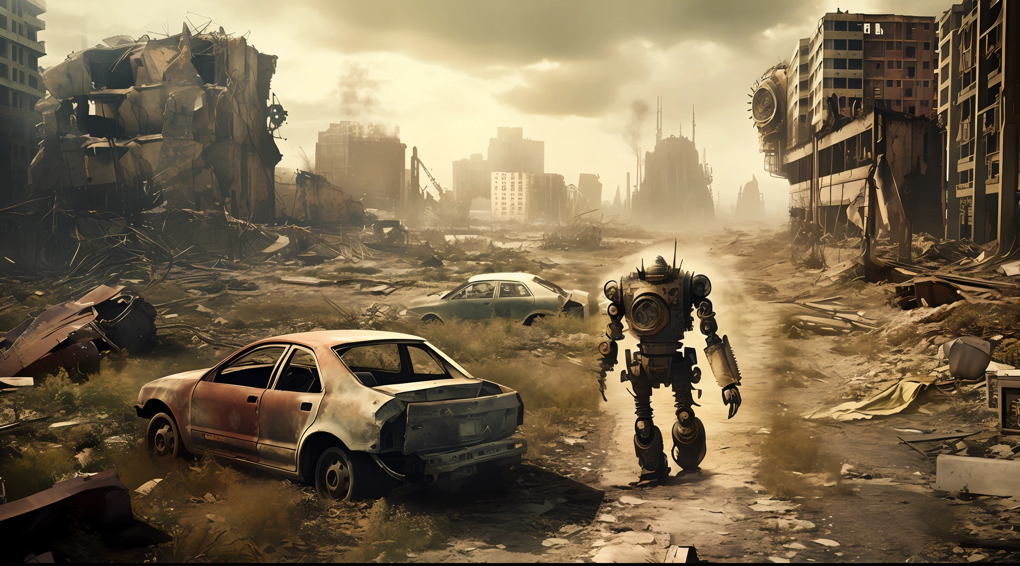 A shabby robot, rusty, huge mechanical lifeform, complex body structure, apocalyptic style, wasteland style, sci-fi, HD, 8K, detail, Unreal Engine, hyperreal