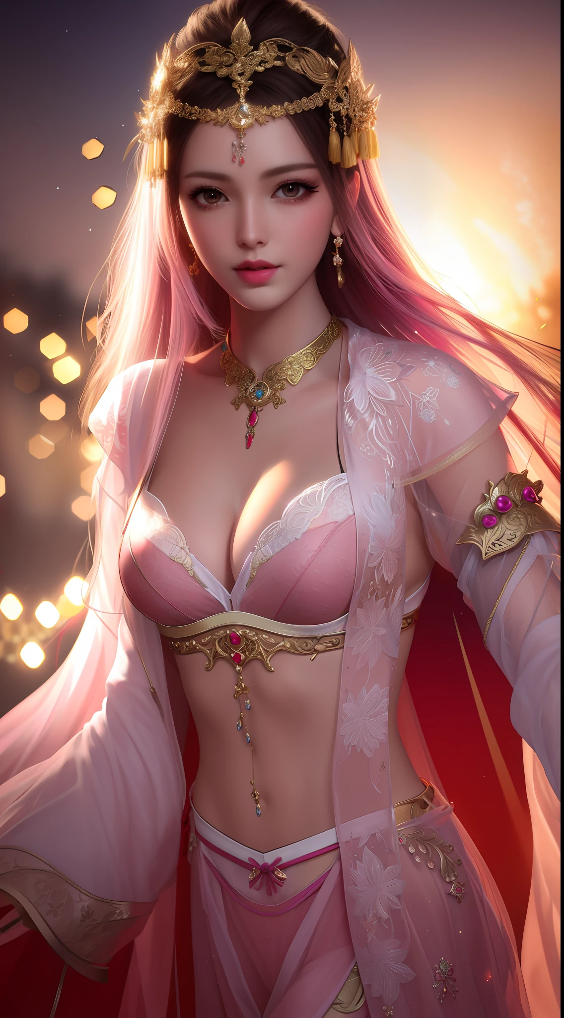 best quality, masterpiece, highres, 1girl, lingerie china armor, hair ornament, necklace, jewelry, Beautiful face, upon_body, tyndall effect, photorealistic, dark studio, rim lighting, two tone lighting, (high detailed skin:1.2), 8k uhd, dslr, soft lighting, high quality, volumetric lighting, candid, Photograph, high resolution, 4k, 8k, Bokeh, medium breasts, (light pink lips),