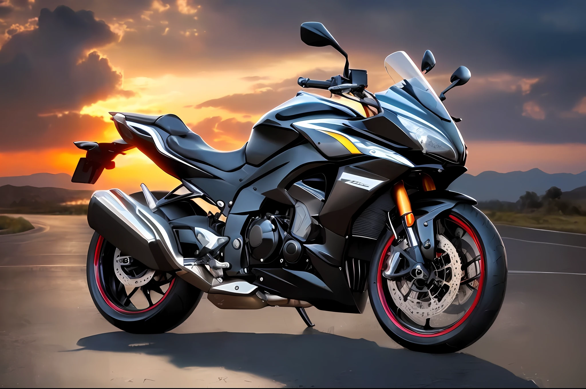 A black-haired beauty on a motorcycle,full body,realism, photograph, masterpiece, realism, photo realism, realistic digital art hd detailed skin texture, super detailed, realistic skin texture, best quality, super high resolution, raw photo, beautiful face, perfect face, symmetry, detailed face, close up, unreal engine, solo, photo shoot, professional, amazing detail, colorful, surrealism, masterpiece, best quality, HDR, viewpoint, highest quality, Sharp Focus, Digital Art Rendering, 8K,
