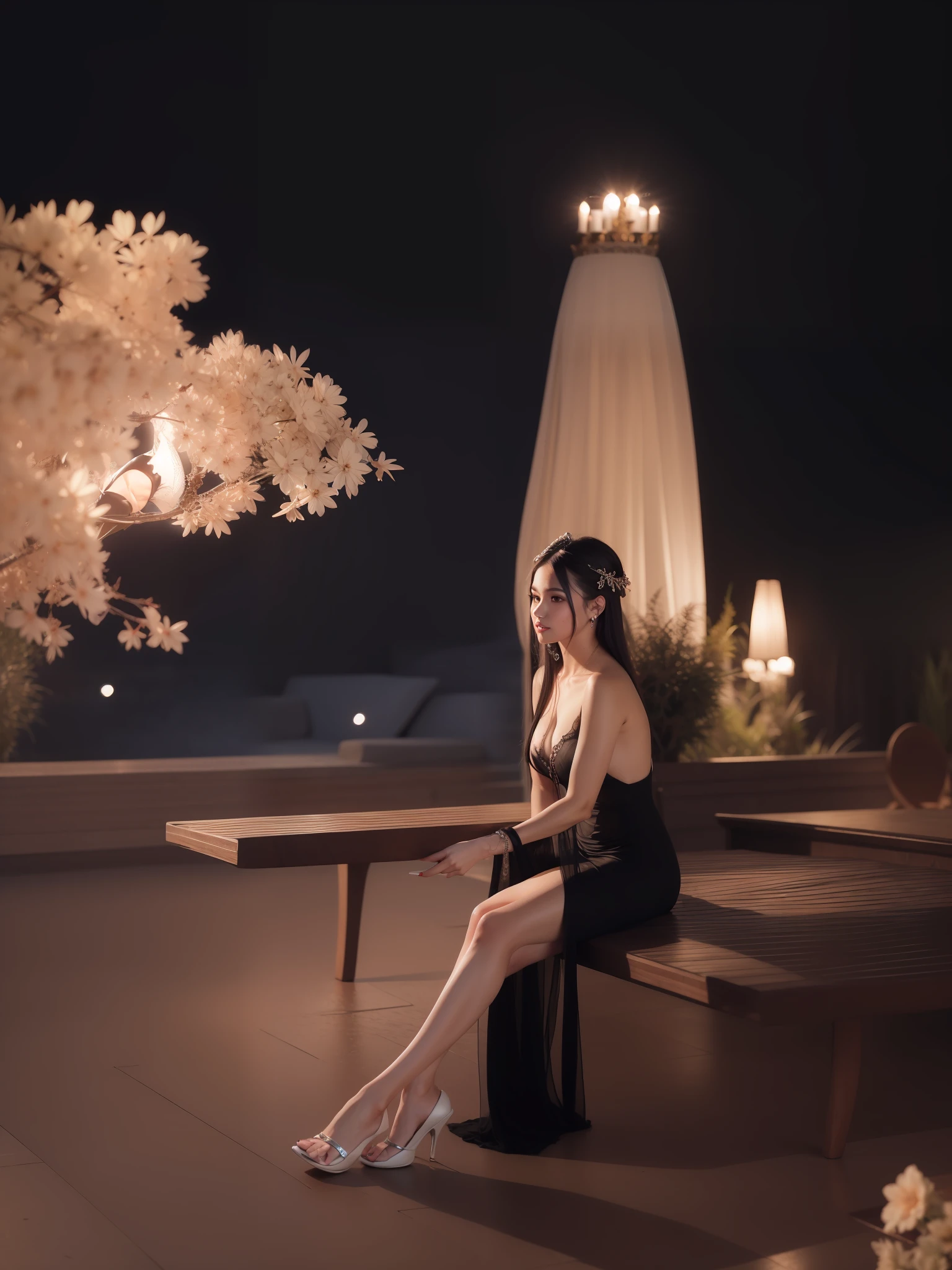 ultra detailed good hands, ultra detailed beautiful legs, ultra detailed beautiful toe, attractive sexy pose, beautiful body ratio, wearing a long black gown