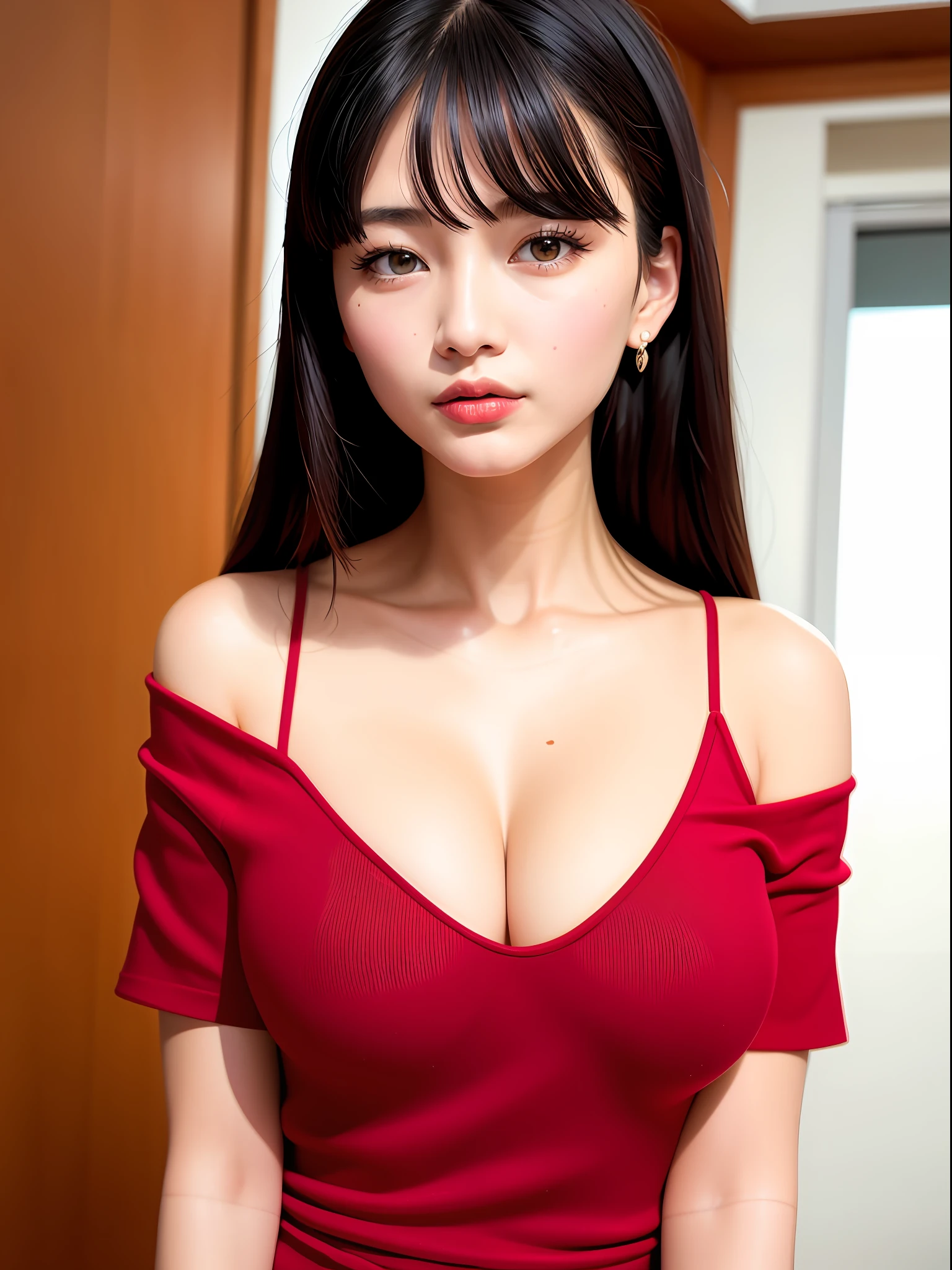 The 20-year-old skin beauty has a little whiter skin, and her face is not so angular. Face thinner. Slimmer cheekbones. Double eyelids. Bigger eyes, don't have Danfeng eyes, and the eyes are closer apart. The upper and lower eyelashes are black, and the light red lips and chest should have D. Chinese. The background is the steppe