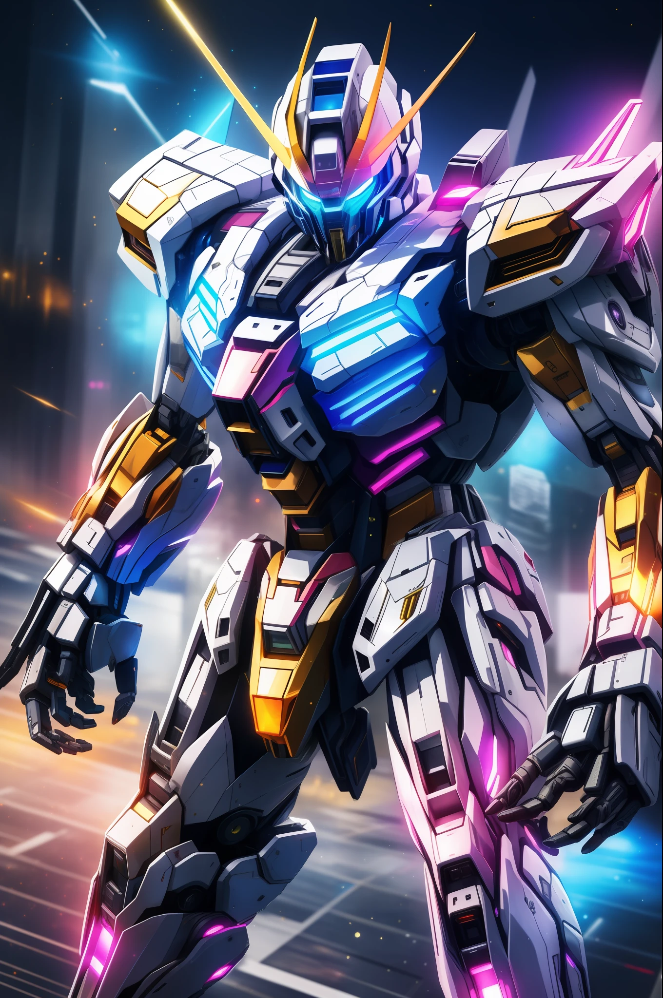 Best quality, masterpiece, ultra high res, (photorealistic:1.4),shanyaogaoda, neonlight\(ttp\), mecha, no humans, solo, Neonpunkai,glitter drawing,