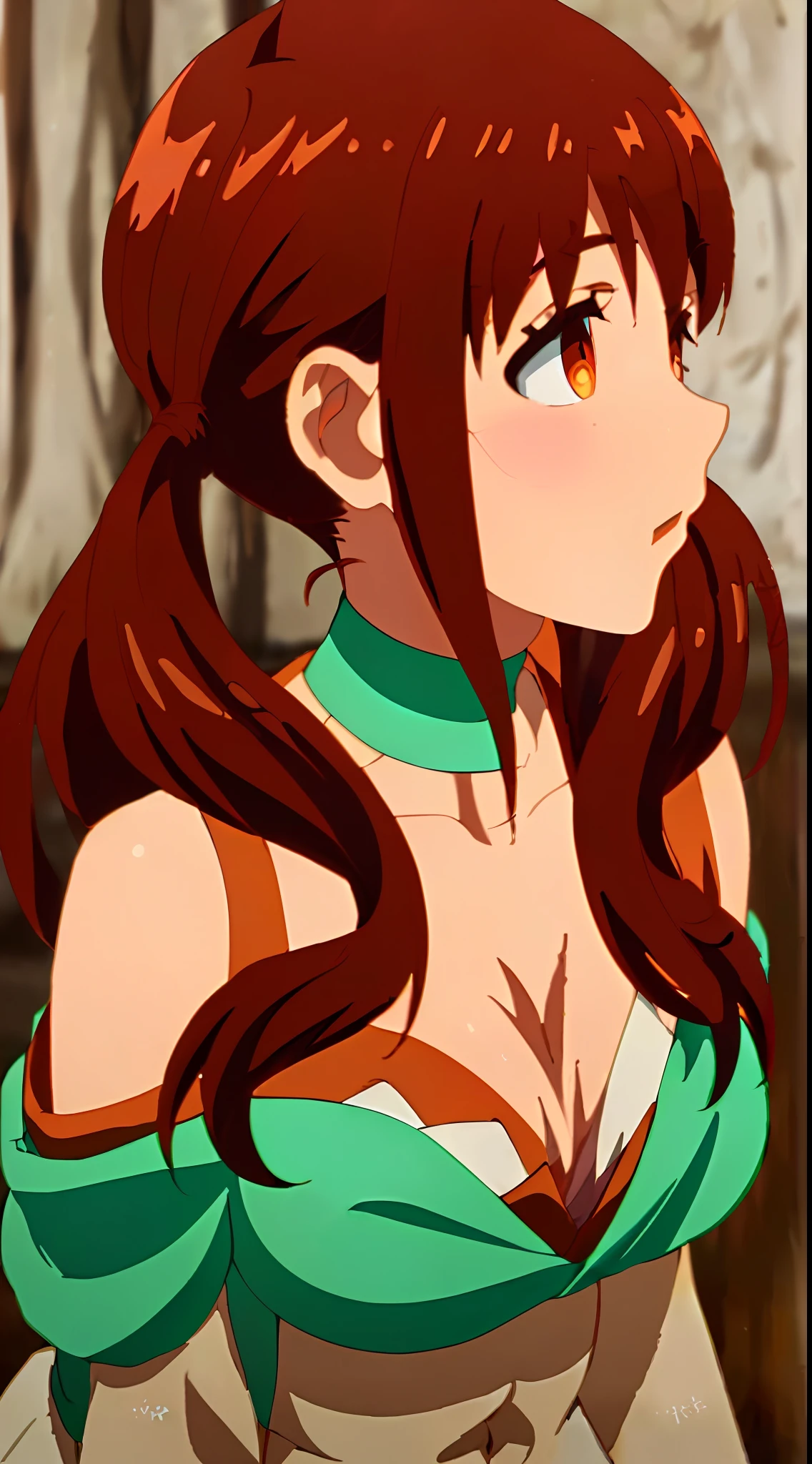 masterpiece, (((best quality))), anime art style, 2 girls, ((taeko:shoulder-length reddish-brown hair, twin pigtails, orange eyes)), ((NANA:light brown hair, a short side ponytail, blue eyes, (((big breasts))), playing on the beach, navel uncovered, chest in sight, legs in the sand, (((full body sensual))), sensual body curves