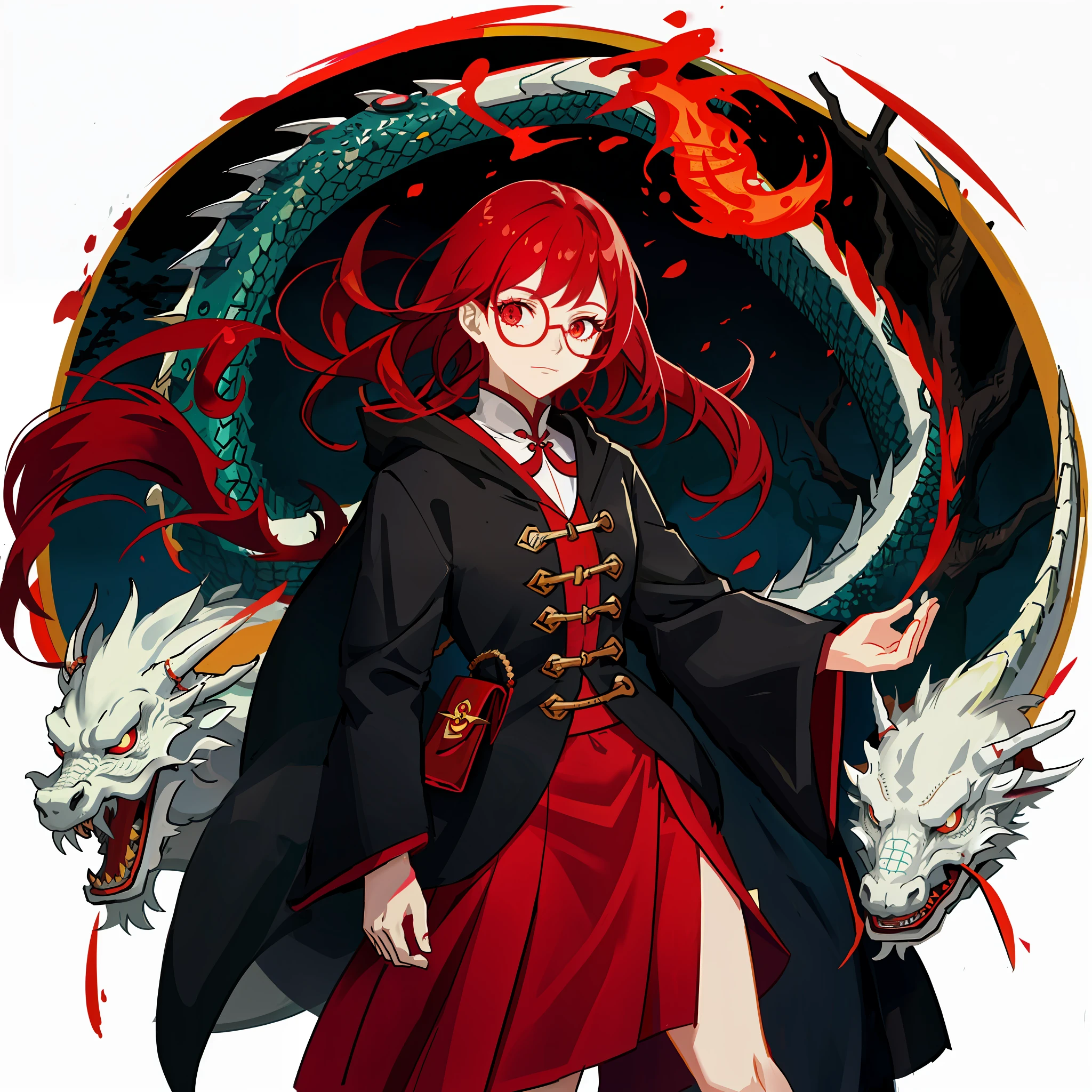 Anime characters with red hair and black cloak and dragon, Rias Gremori, Mika Kurai Demon, Official Character Art, Marin Kitagawa Doujin Art, Demon Slayer Rui Doujin Art, Dragon Girl Portrait, Dragon Girl, Detailed Anime Character Art, Ancient Mage, Official Character Illustration, From Hidden Academy, Anime Moe Art Style, Akane Owari Danganronpa, ((5fingers, detailed hand, 1.5)),
