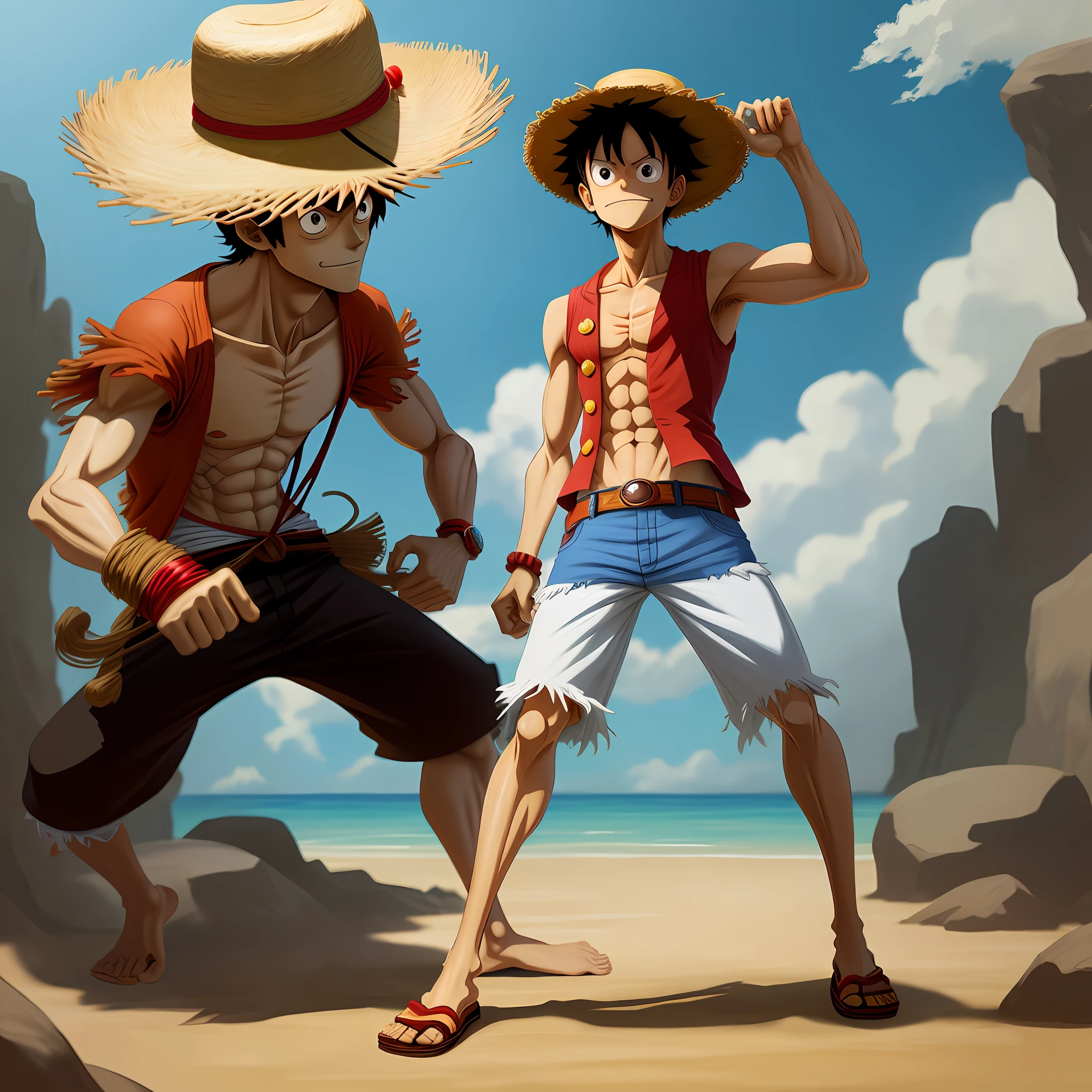 monkey d luffy, straw hat, anime style, full body portrait