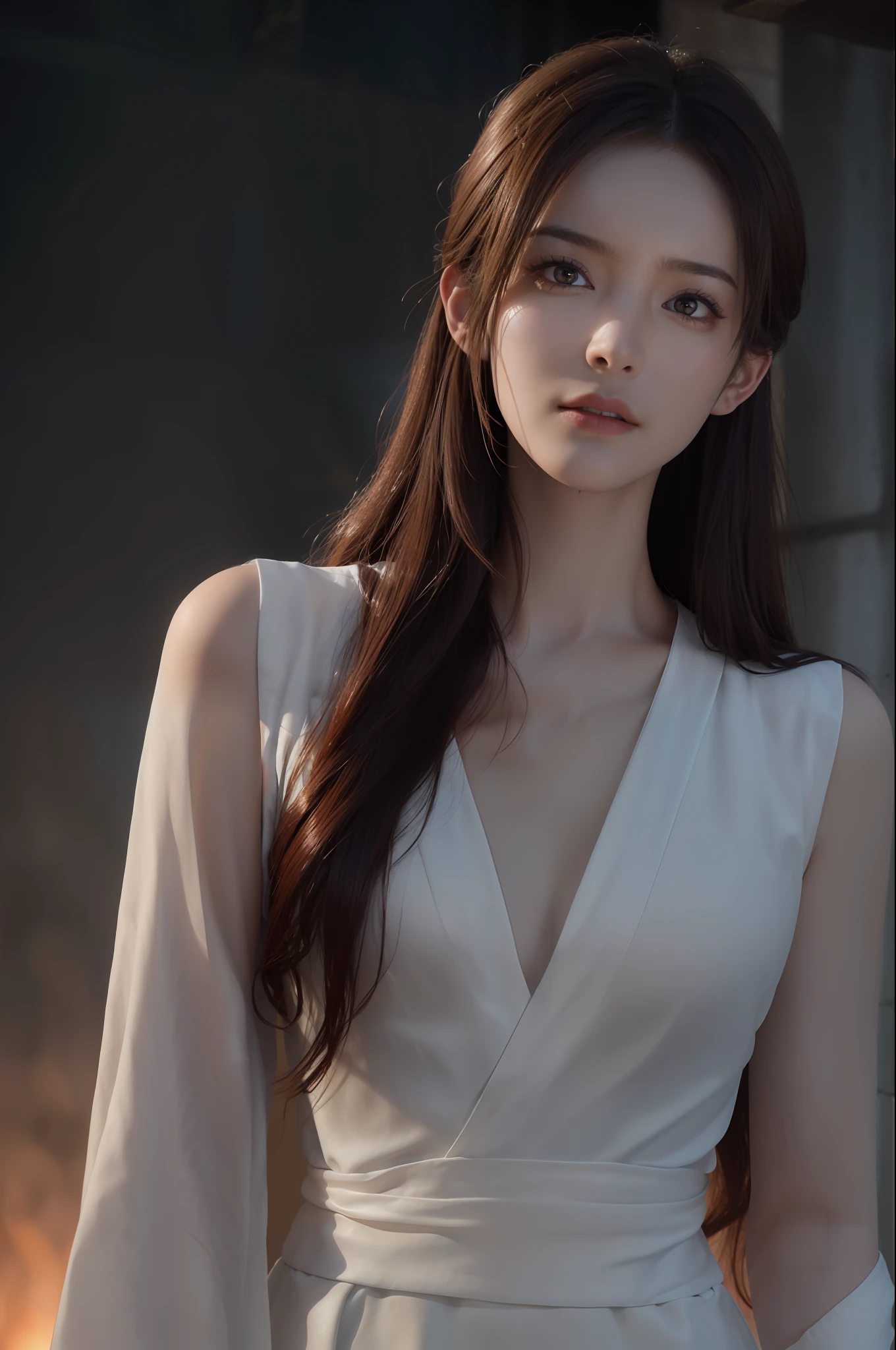 (8k, RAW photo, best quality, mastery:1.2), (realistic, photo-realistic:1.37), ultra-detailed, (high detailed skin:1.2), 8k uhd, dslr, soft light, high quality, film grain, Fujifilm XT3, professional lighting, photon mapping, light energy transfer, white robe fluttering in the wind, Long red hair, well-dressed, perfect face, handsome, concept art, detailed face and body, award winning photography, detailed face, backlight, hyper-realistic, ray tracing, intense gaze, looking at the audience, movie lights, embers, fantasy, action pose, splash, mist, raw photo, 8k uhd, film grain,