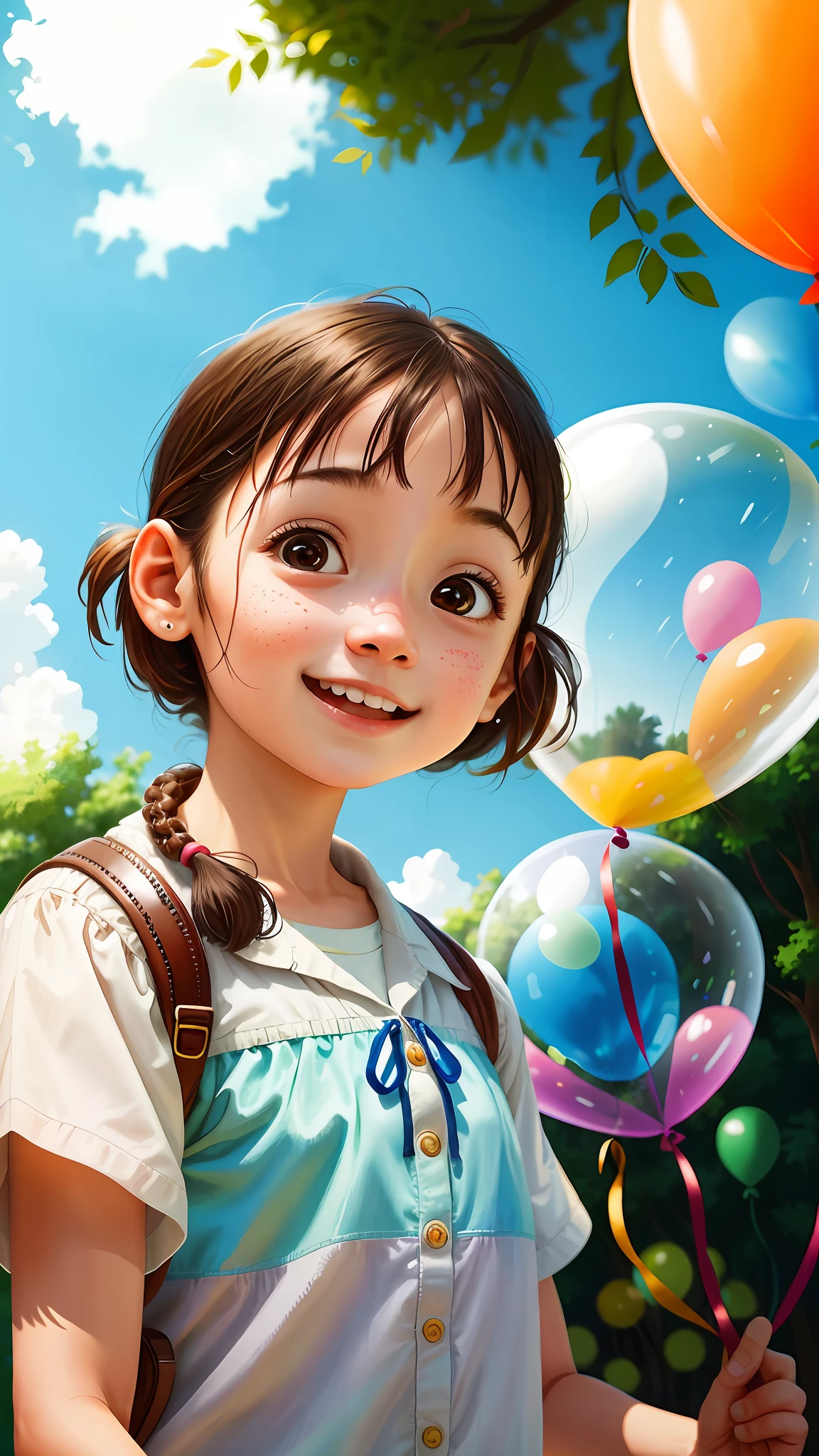 A girl with a zoo, many balloons, happy, happy, perfect quality, clear focus (clutter-home: 0.8), (masterpiece: 1.2) (Realistic: 1.2) (Bokeh) (Best quality) (Detailed skin: 1.3) (Intricate details) (8K) (Detail eyes) (Sharp focus), (Happy)