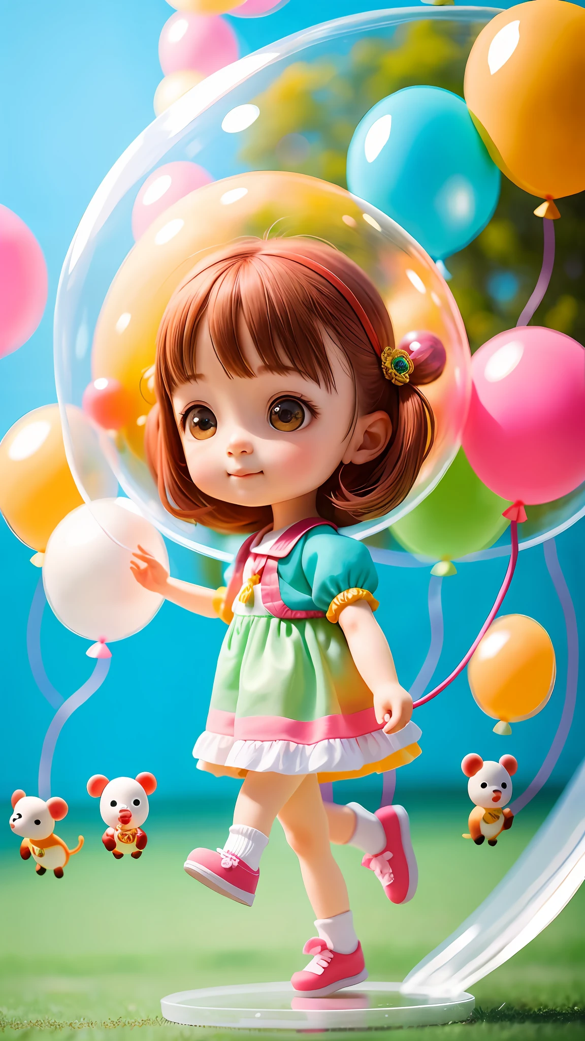 A girl with a zoo, many balloons, happy, happy, perfect quality, clear focus (clutter-home: 0.8), (masterpiece: 1.2) (Realistic: 1.2) (Bokeh) (Best quality) (Detailed skin: 1.3) (Intricate details) (8K) (Detail eyes) (Sharp focus), (Happy)