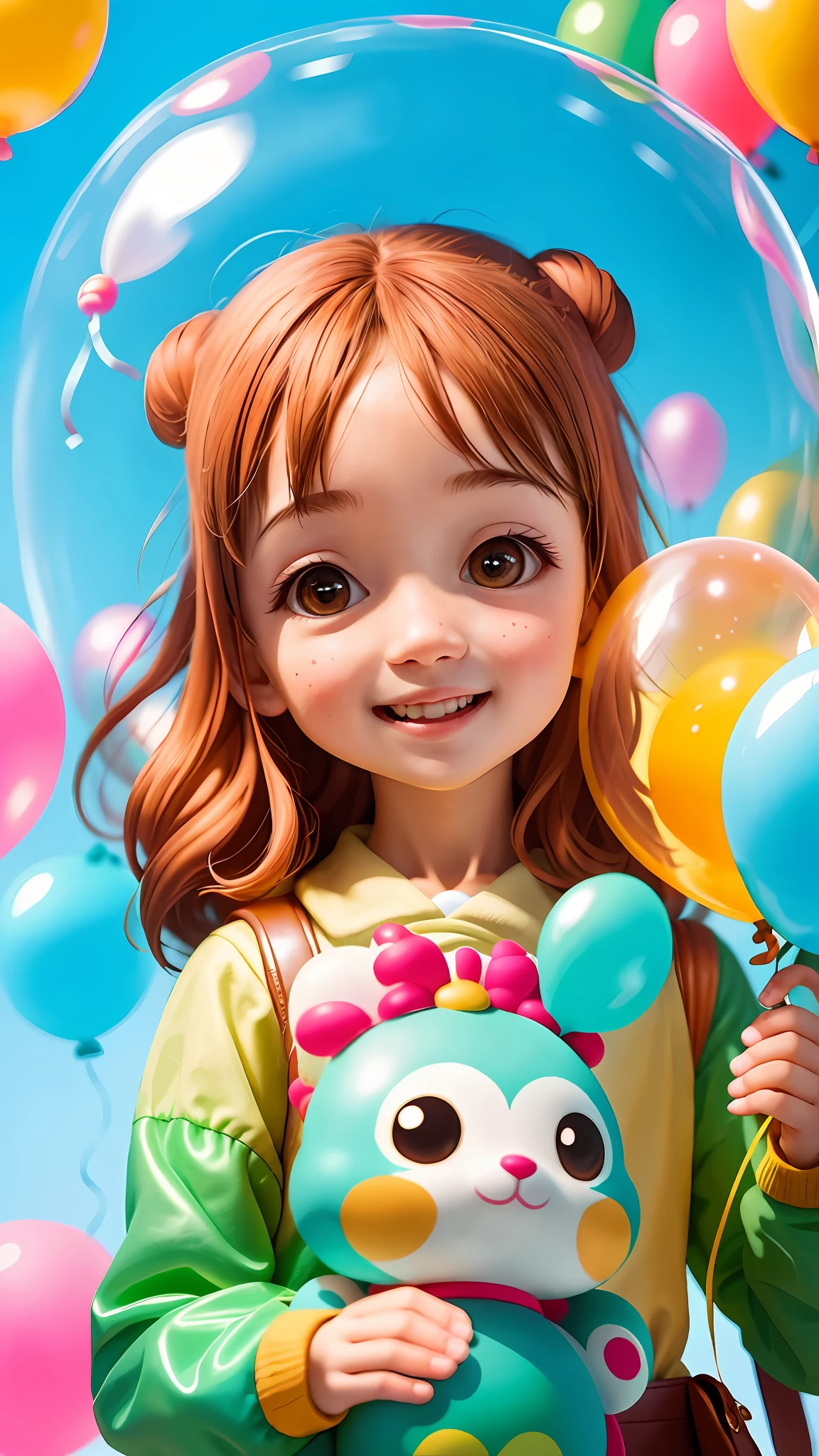 A girl with a zoo, many balloons, happy, happy, perfect quality, clear focus (clutter-home: 0.8), (masterpiece: 1.2) (Realistic: 1.2) (Bokeh) (Best quality) (Detailed skin: 1.3) (Intricate details) (8K) (Detail eyes) (Sharp focus), (Happy)