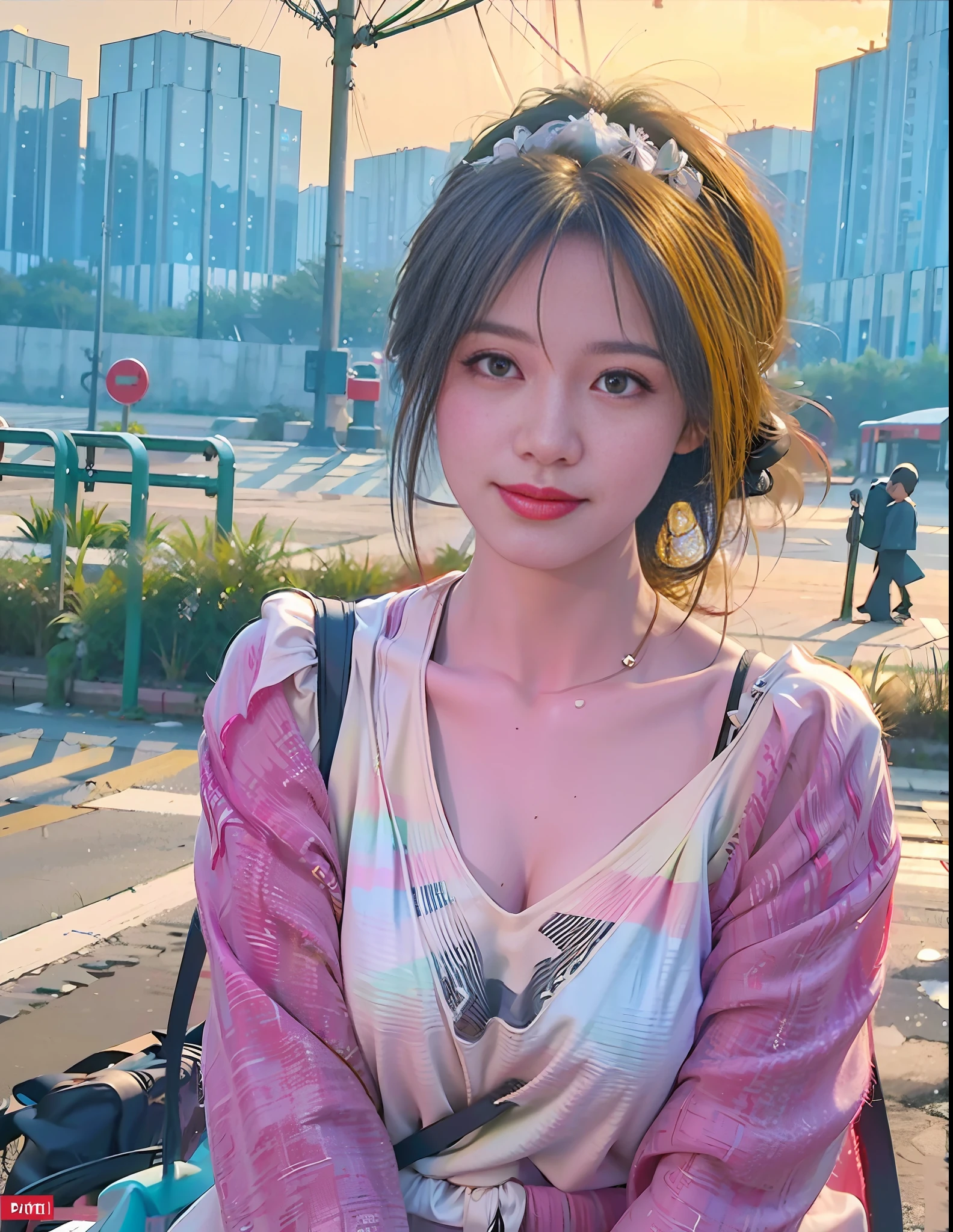 (8k, RAW photo, best quality, mastery:1.2), (realistic, photo-realistic:1.37),1girl,cityscape, night, rain, wet, professional lighting, photon mapping, radiosity, Chinese Doll,torn,chemise, large Image breasts, nurses, wedding dresses