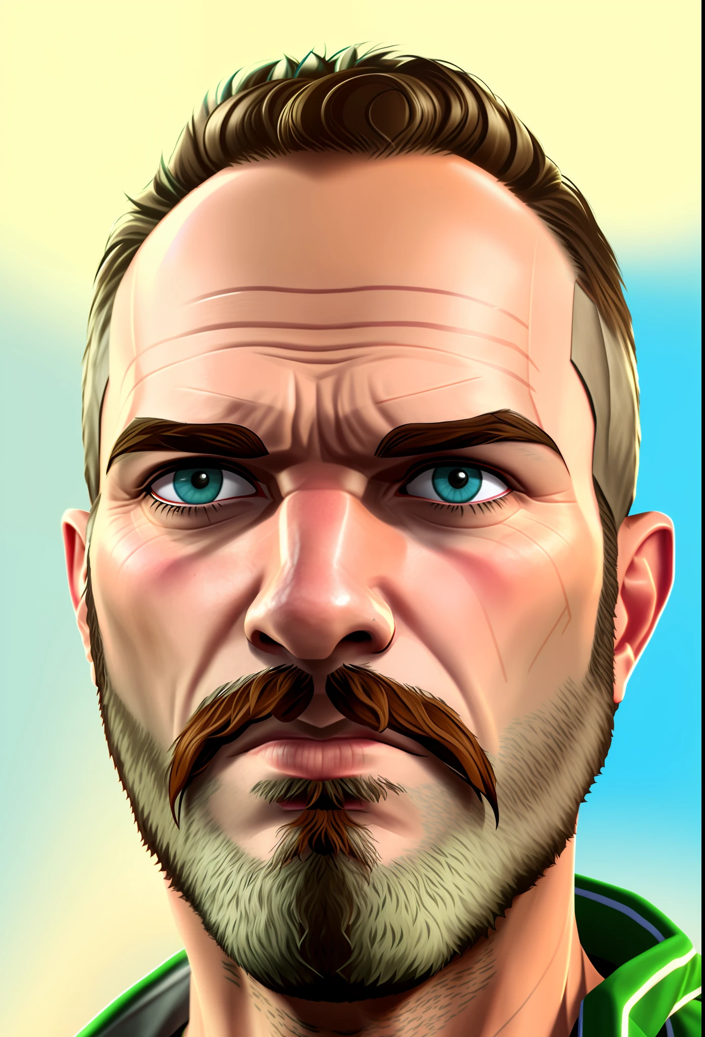 "generate realistic GTA-style face for 38-year-old man without beard, without mustache, with avatar quality in high resolution".