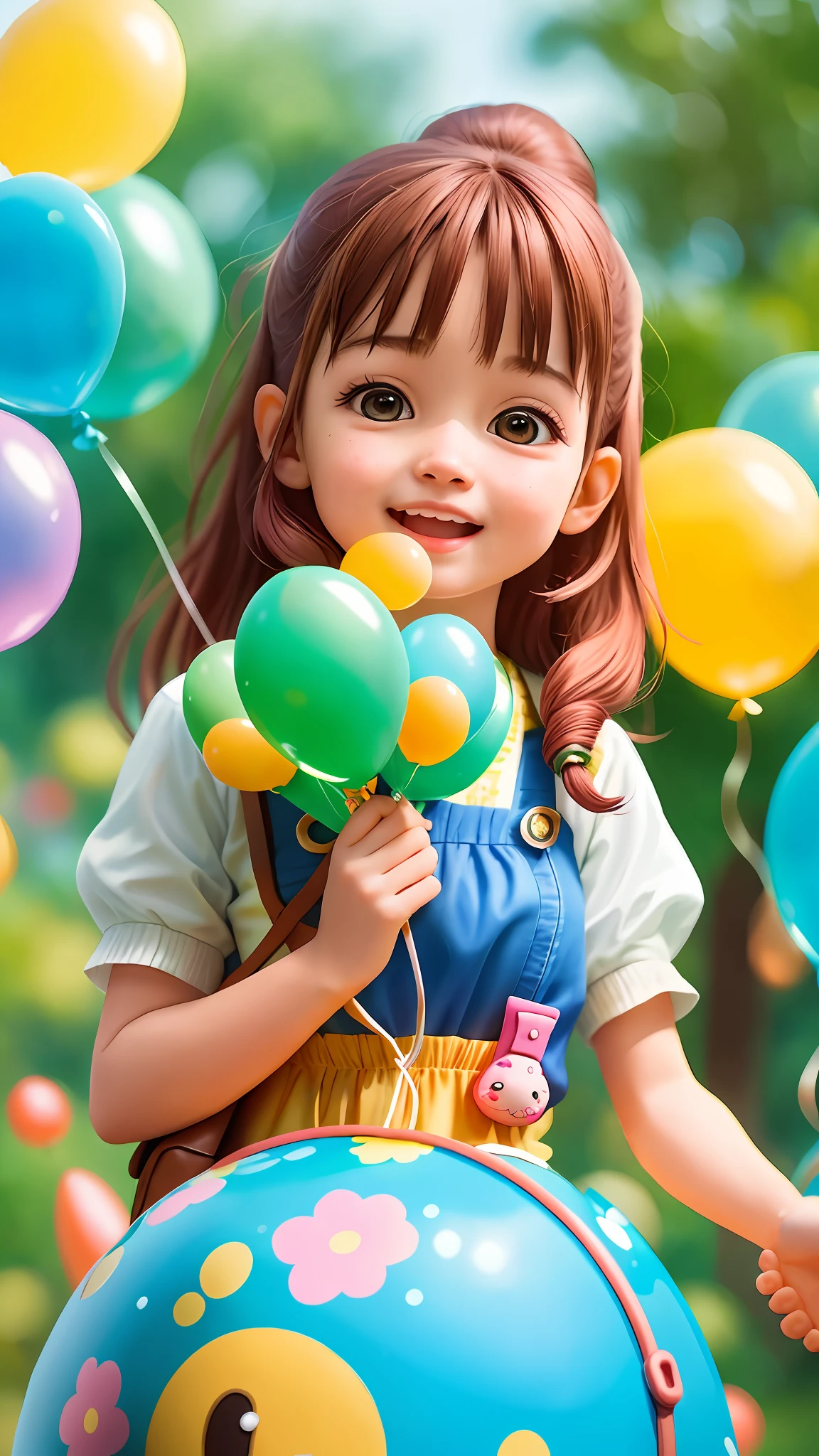 A girl with a zoo, many balloons, happy, happy, perfect quality, clear focus (clutter-home: 0.8), (masterpiece: 1.2) (Realistic: 1.2) (Bokeh) (Best quality) (Detailed skin: 1.3) (Intricate details) (8K) (Detail eyes) (Sharp focus), (Happy)