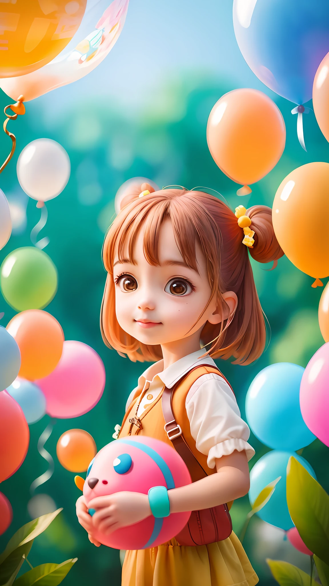 A girl with a zoo, many balloons, happy, happy, perfect quality, clear focus (clutter-home: 0.8), (masterpiece: 1.2) (Realistic: 1.2) (Bokeh) (Best quality) (Detailed skin: 1.3) (Intricate details) (8K) (Detail eyes) (Sharp focus), (Happy)