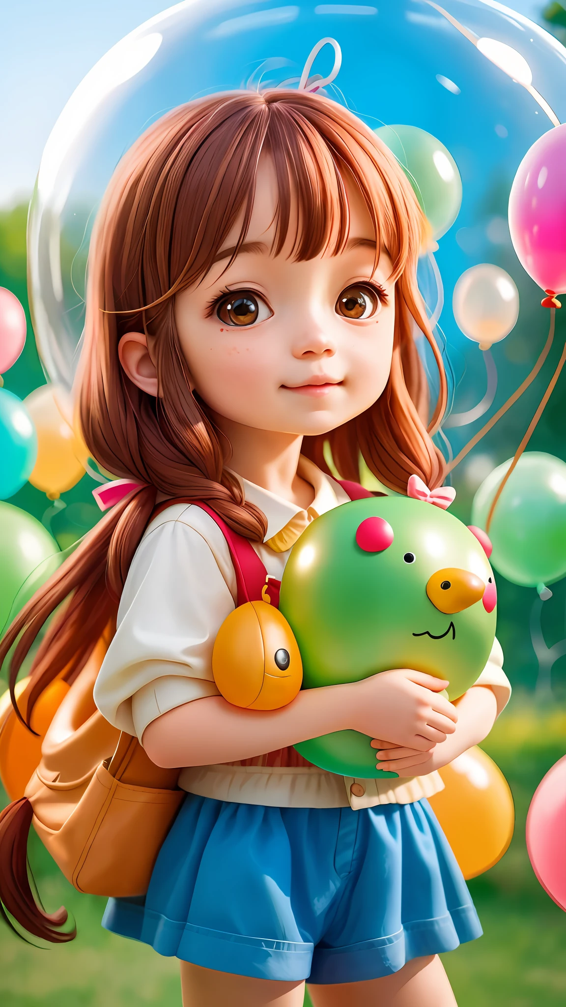 A girl with a zoo, many balloons, happy, happy, perfect quality, clear focus (clutter-home: 0.8), (masterpiece: 1.2) (Realistic: 1.2) (Bokeh) (Best quality) (Detailed skin: 1.3) (Intricate details) (8K) (Detail eyes) (Sharp focus), (Happy)