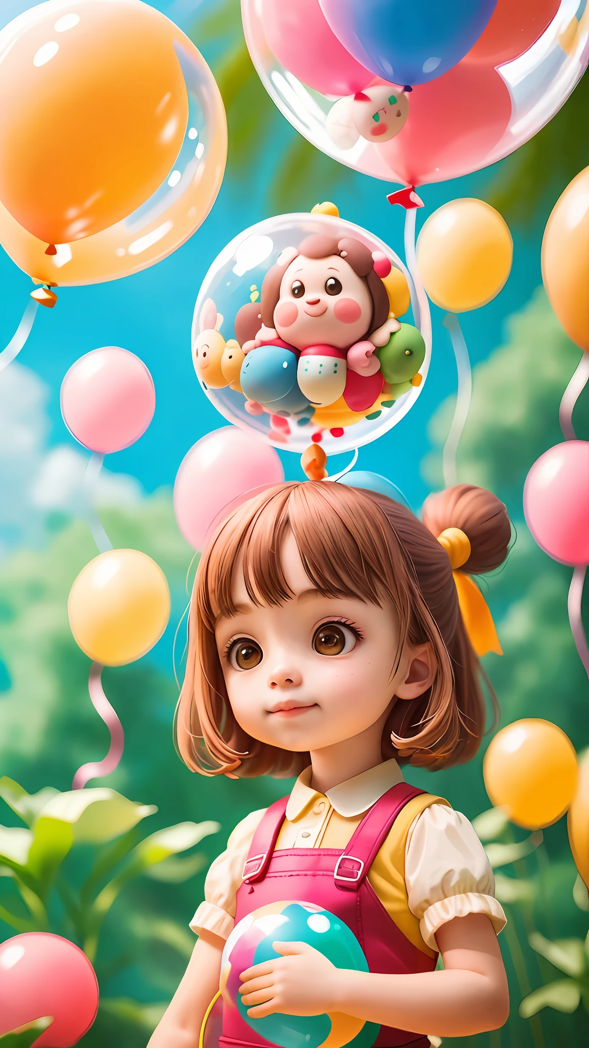 A girl with a zoo, many balloons, happy, happy, perfect quality, clear focus (clutter-home: 0.8), (masterpiece: 1.2) (Realistic: 1.2) (Bokeh) (Best quality) (Detailed skin: 1.3) (Intricate details) (8K) (Detail eyes) (Sharp focus), (Happy)