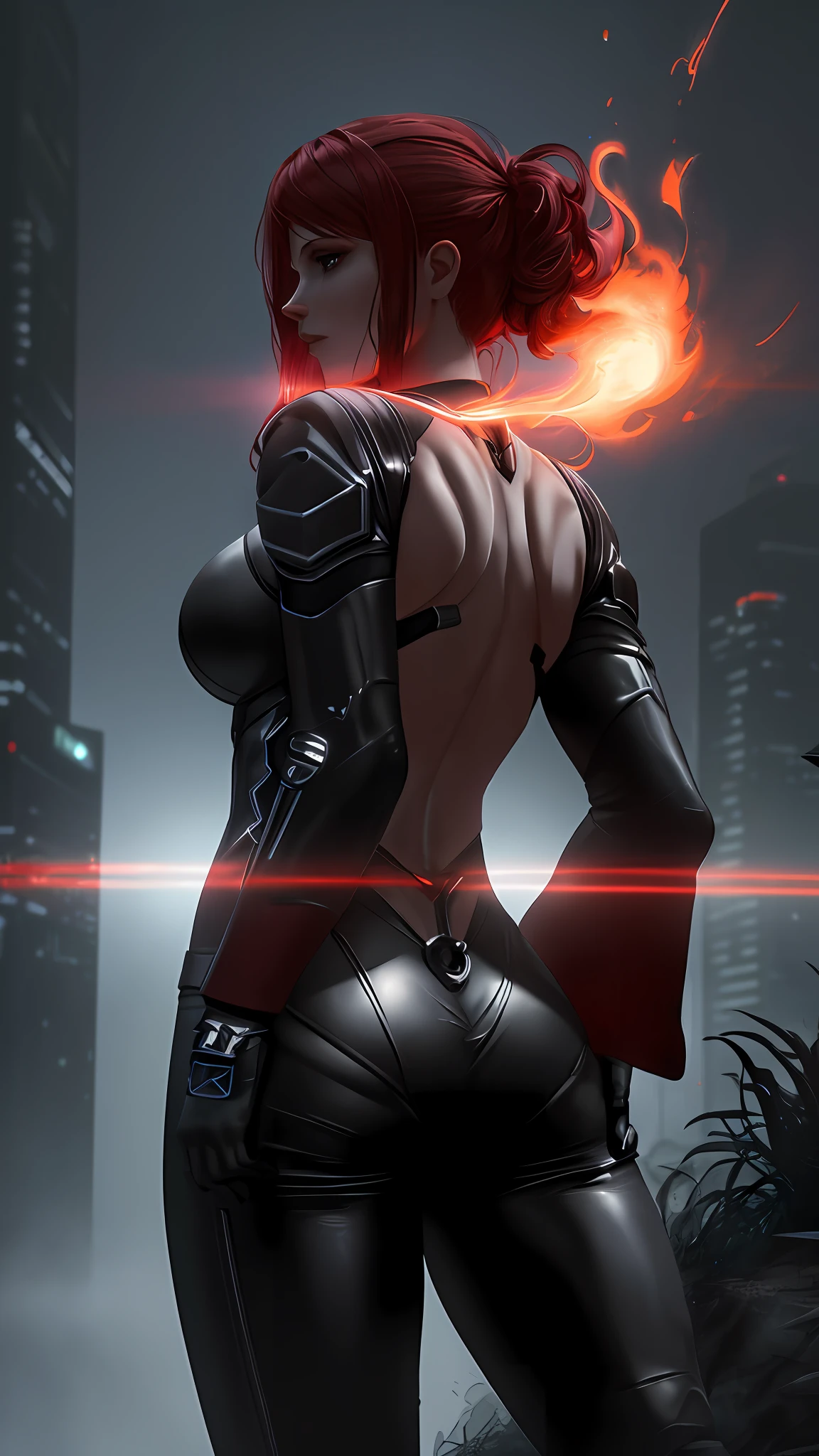 Wanda the scarlet sorceress, medium breasts, big ass, releasing from the hands magic red, sexy, perfect body, (((original unigorme)), fire involving the character, cyberpunk, fitnes model, thin, back position, photography, diffuse side lighting, soft details, octane, artstation trend, luminous particles in the air, scary scenery, ultra high detail, ultra realistic, cinematic, dark scenery, fog at night, unreal engine, 16k, ((by Marvel))