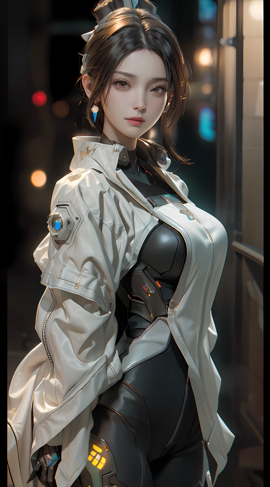 ((Best quality)), ((masterpiece)), (detailed:1.4), 3D, an image of a beautiful cyberpunk female,HDR (High Dynamic Range),Ray Tracing,NVIDIA RTX,Super-Resolution,Unreal 5,Subsurface scattering,PBR Texturing,Post-processing,Anisotropic Filtering,Depth-of-field,Maximum clarity and sharpness,Multi-layered textures,Albedo and Specular maps,Surface shading,Accurate simulation of light-material interaction,Perfect proportions,Octane Render,Two-tone lighting,Wide aperture,Low ISO,White balance,Rule of thirds,8K RAW,