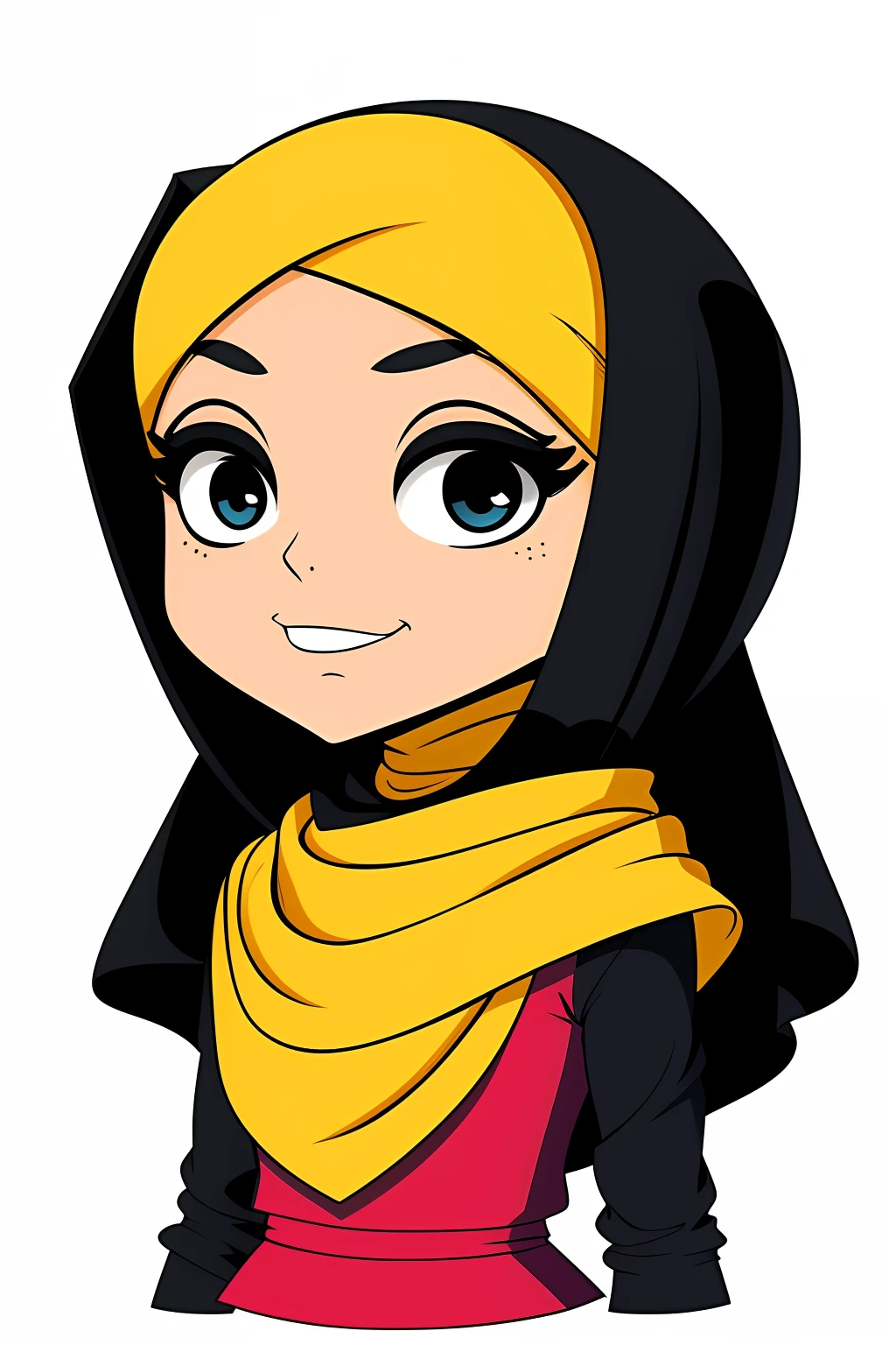 A Beautiful and Elegant Arab Woman Wearing Hijab, Adult, Flat Background, Skottie Youn Style