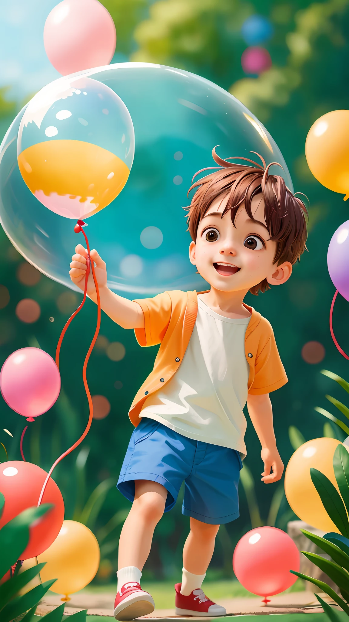 A boy, zoo, many balloons, happy, happy, perfect quality, clear focus (clutter-home: 0.8), (masterpiece: 1.2) (realistic: 1.2) (bokeh) (best quality) (detailed skin: 1.3) (intricate details) (8K) (detail eyes) (sharp focus), (happy)