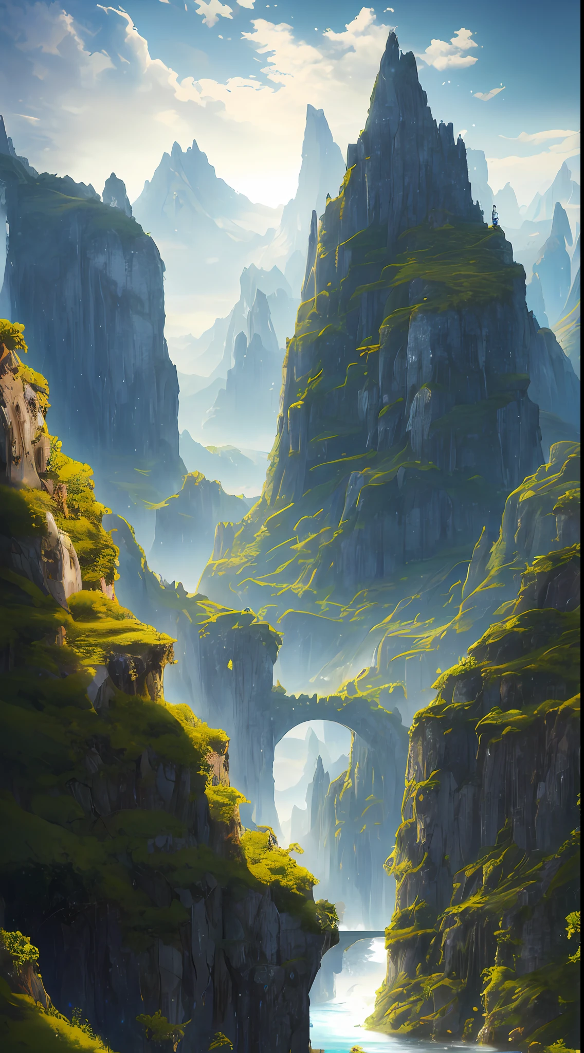 Masterpiece, best quality, high quality, extremely detailed CG unity 8k wallpaper, landscape, outdoor, sky, cloud, sky, no humans, mountain, landscape, water, tree, blue sky, waterfall, cliff, nature, lake, river , cloudy skies, award winning photography, bokeh, depth of field, HDR, bloom, chromatic aberration, photorealism, very detailed, trending on artstation, trending on CGsociety, intricate, high detail, dramatic, midjourney art