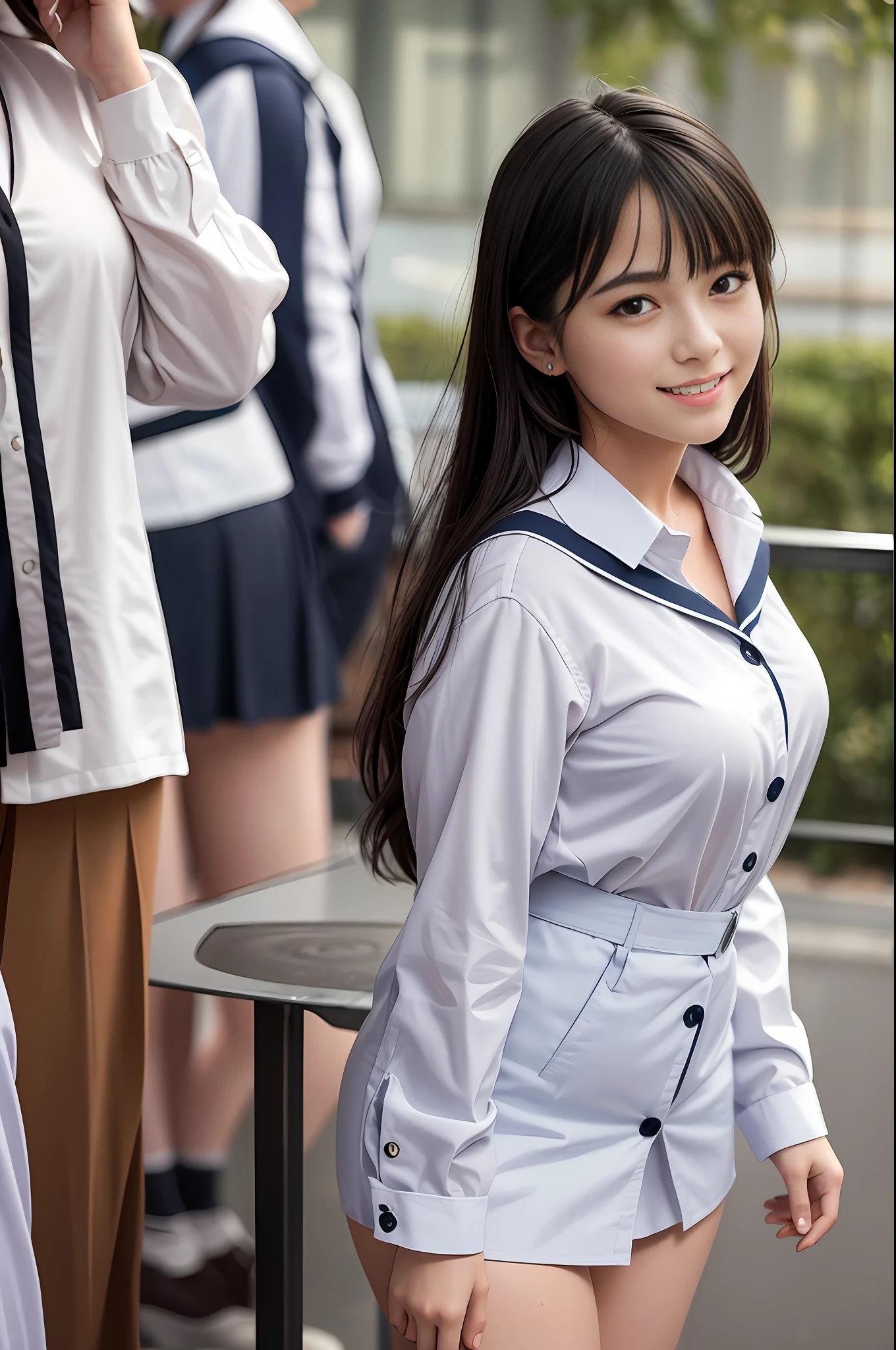 (8k), (best quality), (masterpiece:1.2), (realistic), (photorealistic:1.37), ultra-detailed, 1girl in school uniforms, 18 years old, cute, smile, closed mouth, beautiful detailed eyes, beautiful detailed nose, full body, wet hair, dalcefo, pigsney,Student uniforms,Thick thighs,(sfw:1.5)