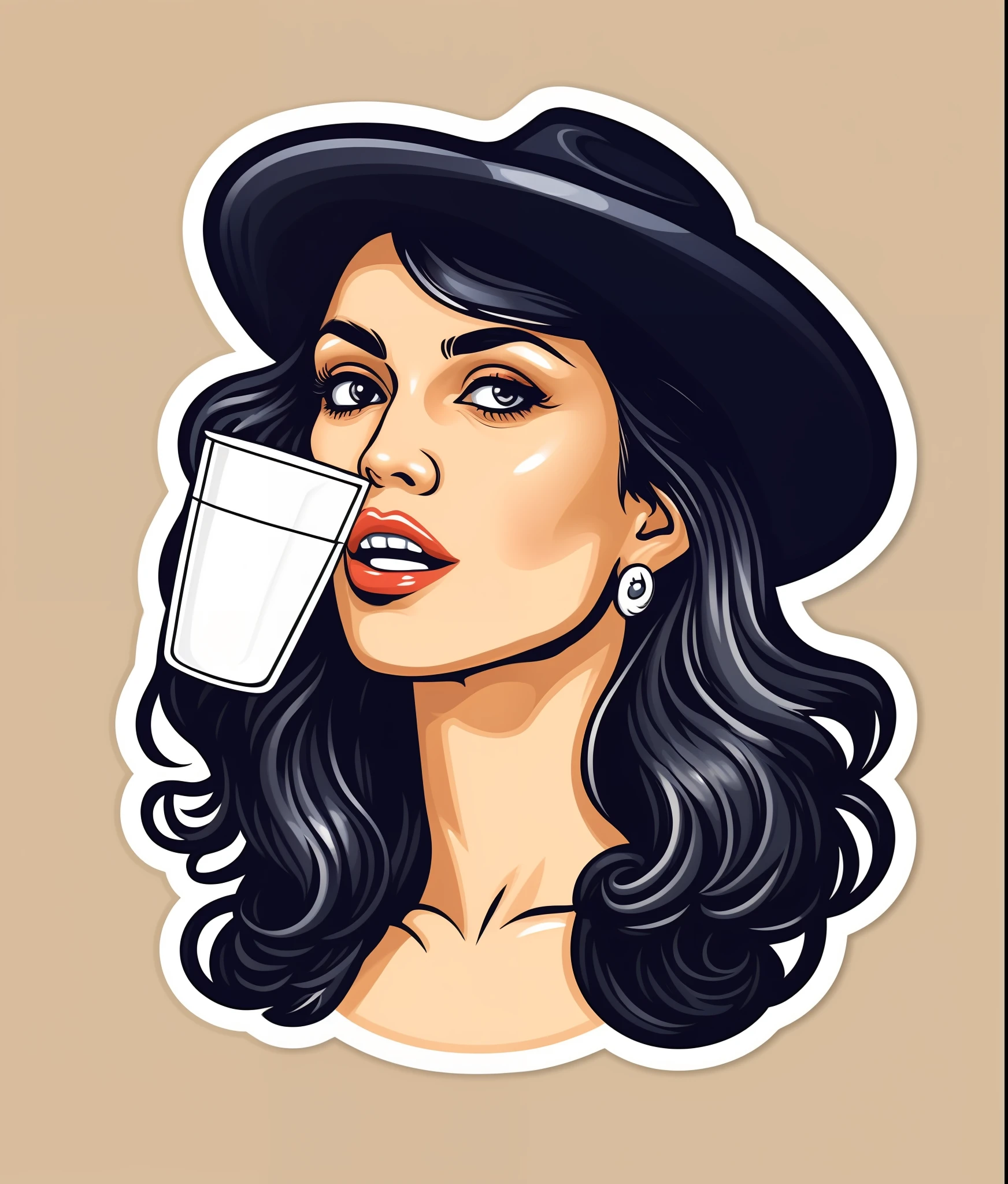 Beautiful girl drinking milk, vintage style, (t-shirt design), realistic volumetric masterpiece light