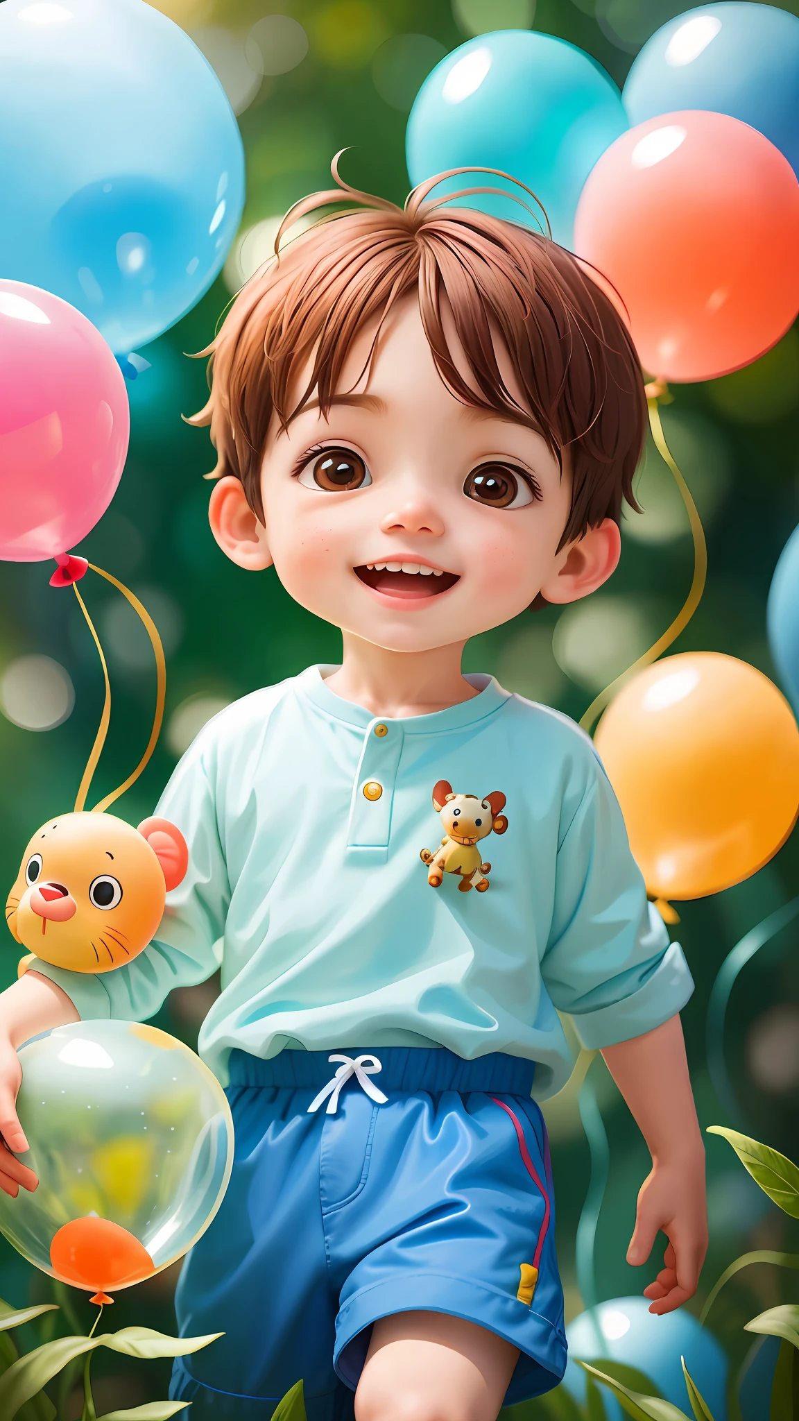 A boy, zoo, many balloons, happy, happy, perfect quality, clear focus (clutter-home: 0.8), (masterpiece: 1.2) (realistic: 1.2) (bokeh) (best quality) (detailed skin: 1.3) (intricate details) (8K) (detail eyes) (sharp focus), (happy)