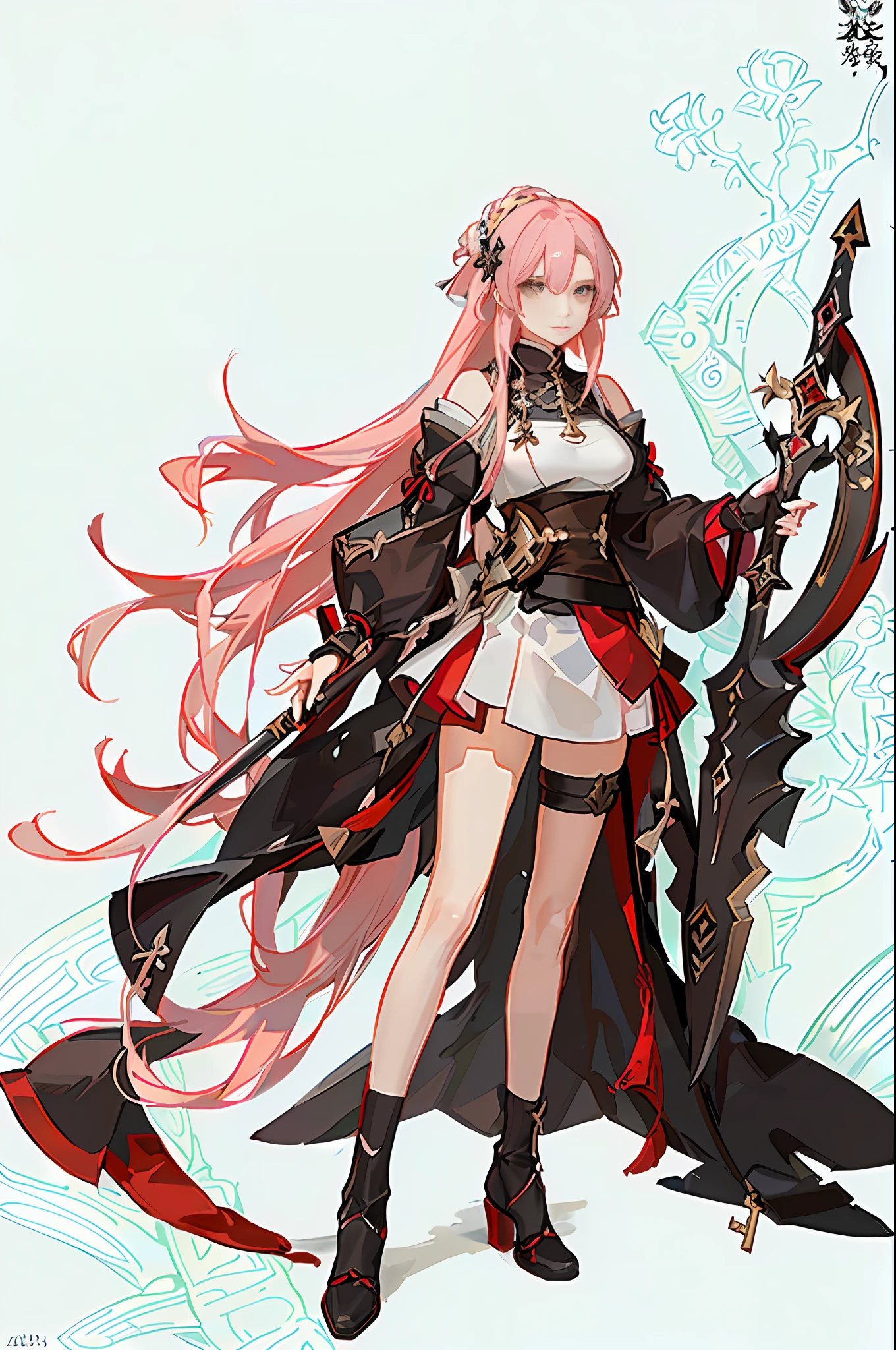 anime character with long pink hair holding a sword and shield, cushart krenz key art feminine, keqing from genshin impact, edelgard fire emblem, official character art, ayaka genshin impact, edelgard from fire emblem, genshin impact character, detailed key anime art, zhongli from genshin impact, portrait knights of zodiac girl