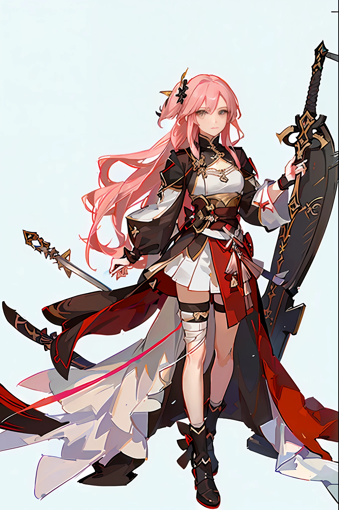 anime character with long pink hair holding a sword and shield, cushart krenz key art feminine, keqing from genshin impact, edelgard fire emblem, official character art, ayaka genshin impact, edelgard from fire emblem, genshin impact character, detailed key anime art, zhongli from genshin impact, portrait knights of zodiac girl