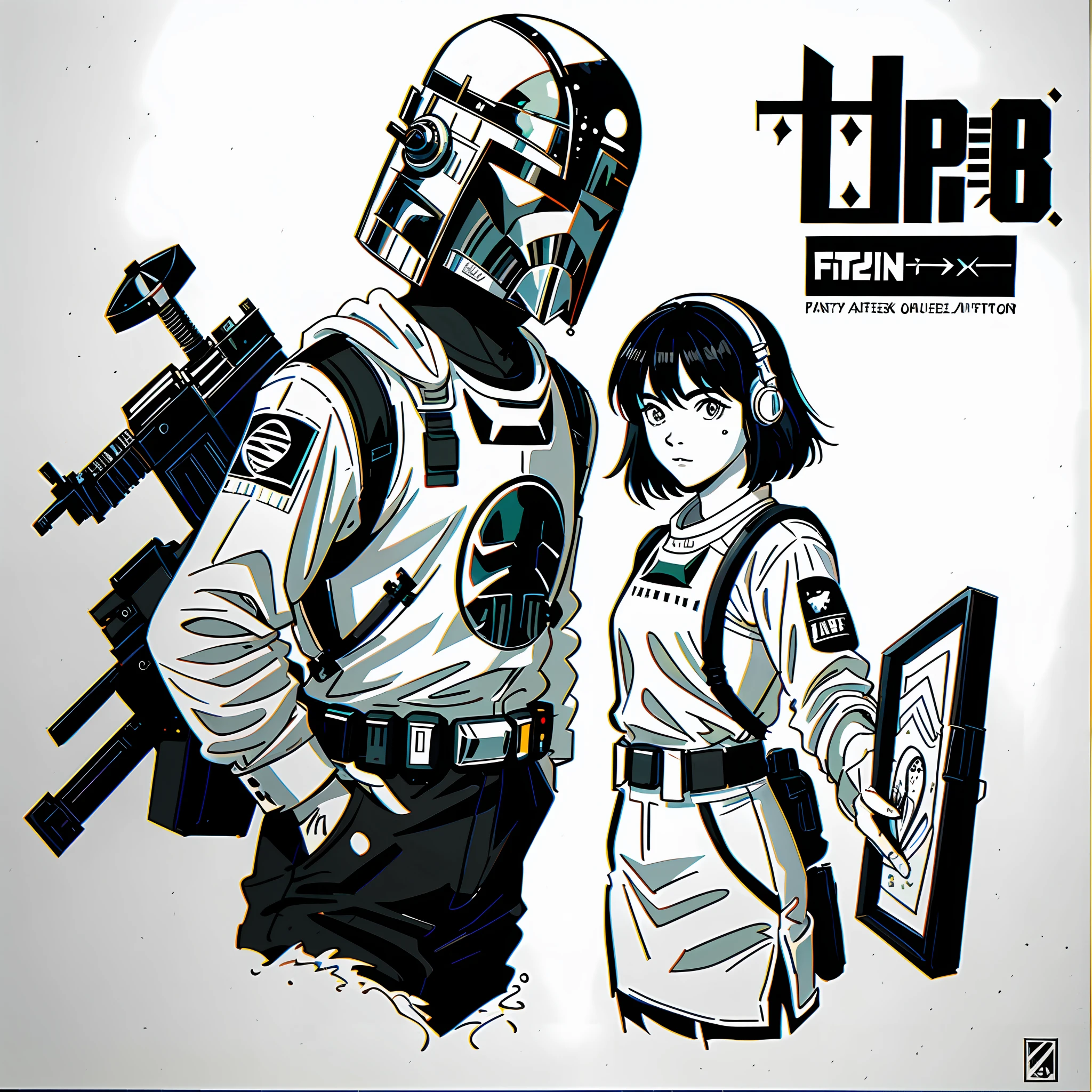 black and white line drawing 2d by Boba Fett, trend in artstation, award-winning, highly detailed, intricate, masterpiece, best quality