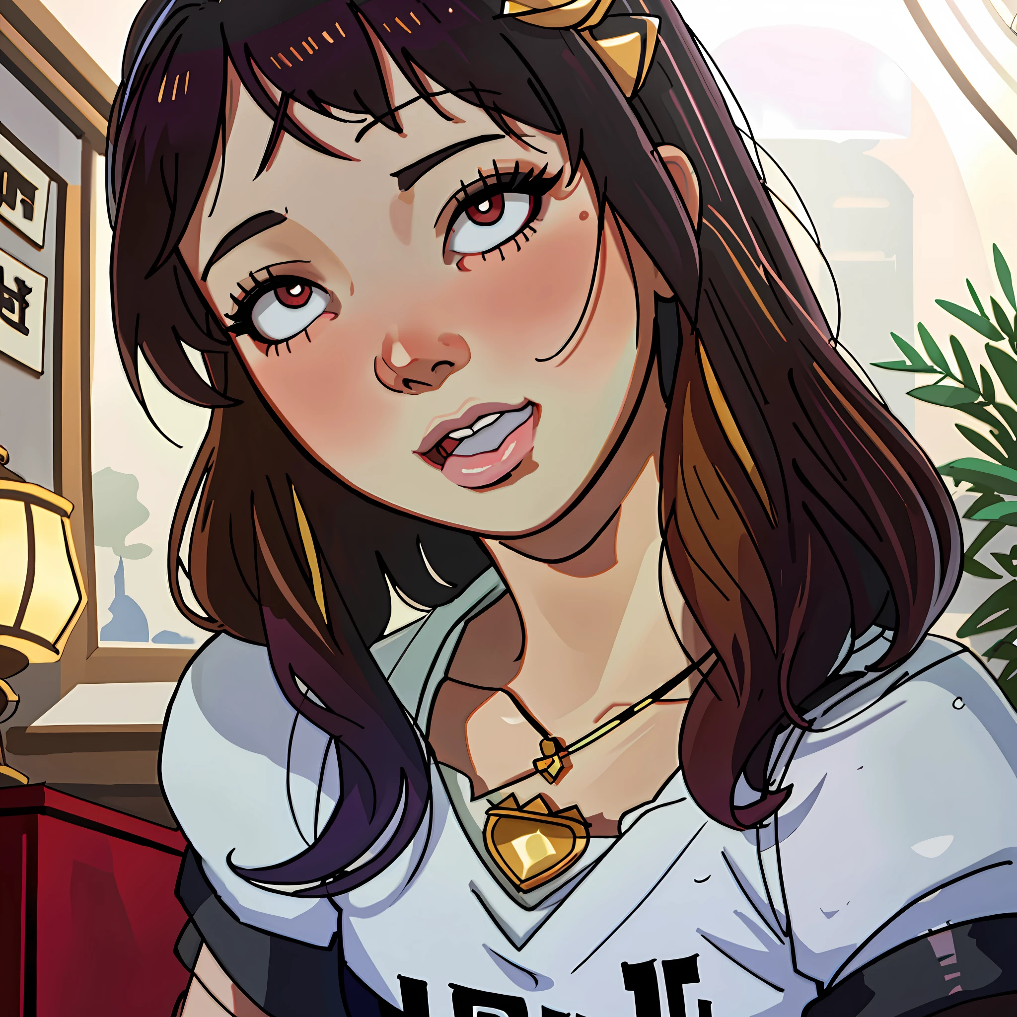 best quality, masterpiece, highres, 1girl,blush,(seductive smile:0.8),star-shaped pupils,china hanfu,hair ornament,necklace, jewelry,Beautiful face,upon_body, tyndall effect,photorealistic, dark studio, rim lighting, two tone lighting,(high detailed skin:1.2), 8k uhd, dslr, soft lighting, high quality, volumetric lighting, candid, Photograph, high resolution, 4k, 8k, Bokeh, sfw, ahegao, eating a yogurt