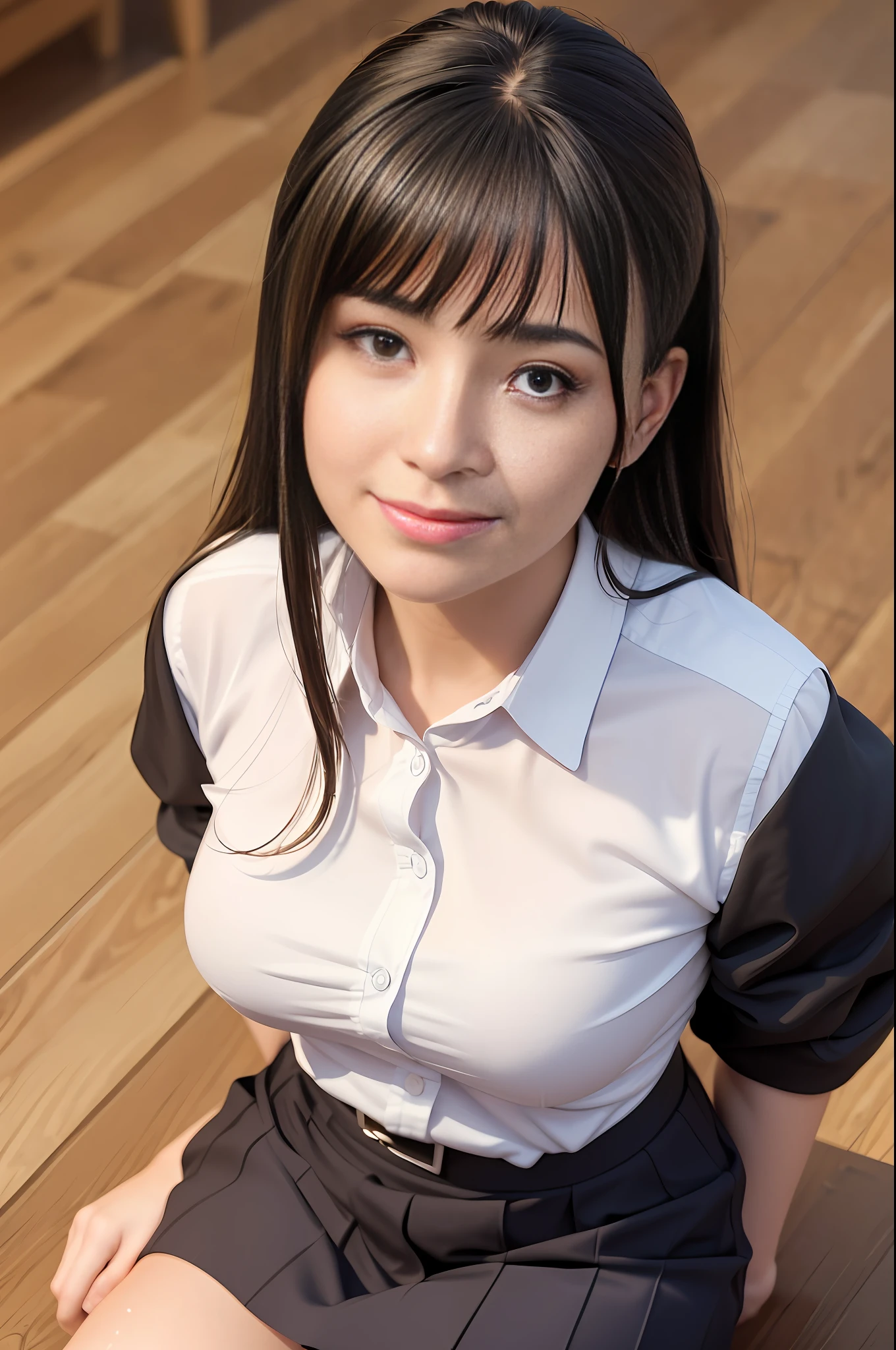 (8k), (best quality), (masterpiece:1.2), (realistic), (photorealistic:1.37), ultra-detailed, 1girl in school uniforms, 48 years old, cute, smile, closed mouth, beautiful detailed eyes, beautiful detailed nose, full body, wet hair, dalcefo, pigsney,Student uniforms,Thick thighs,(sfw:1.5)