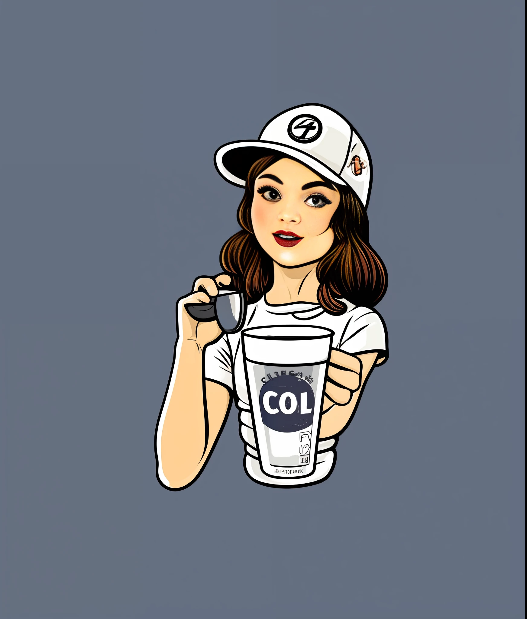 A girl drinking cold milk, vintage style, (t-shirt design), realistic volumetric masterpiece light