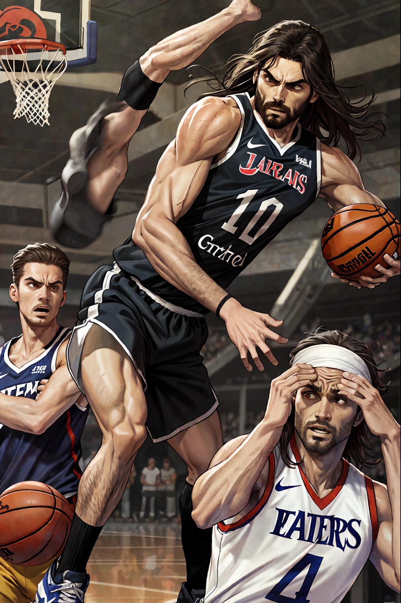 Jesus beating the devil in basketball