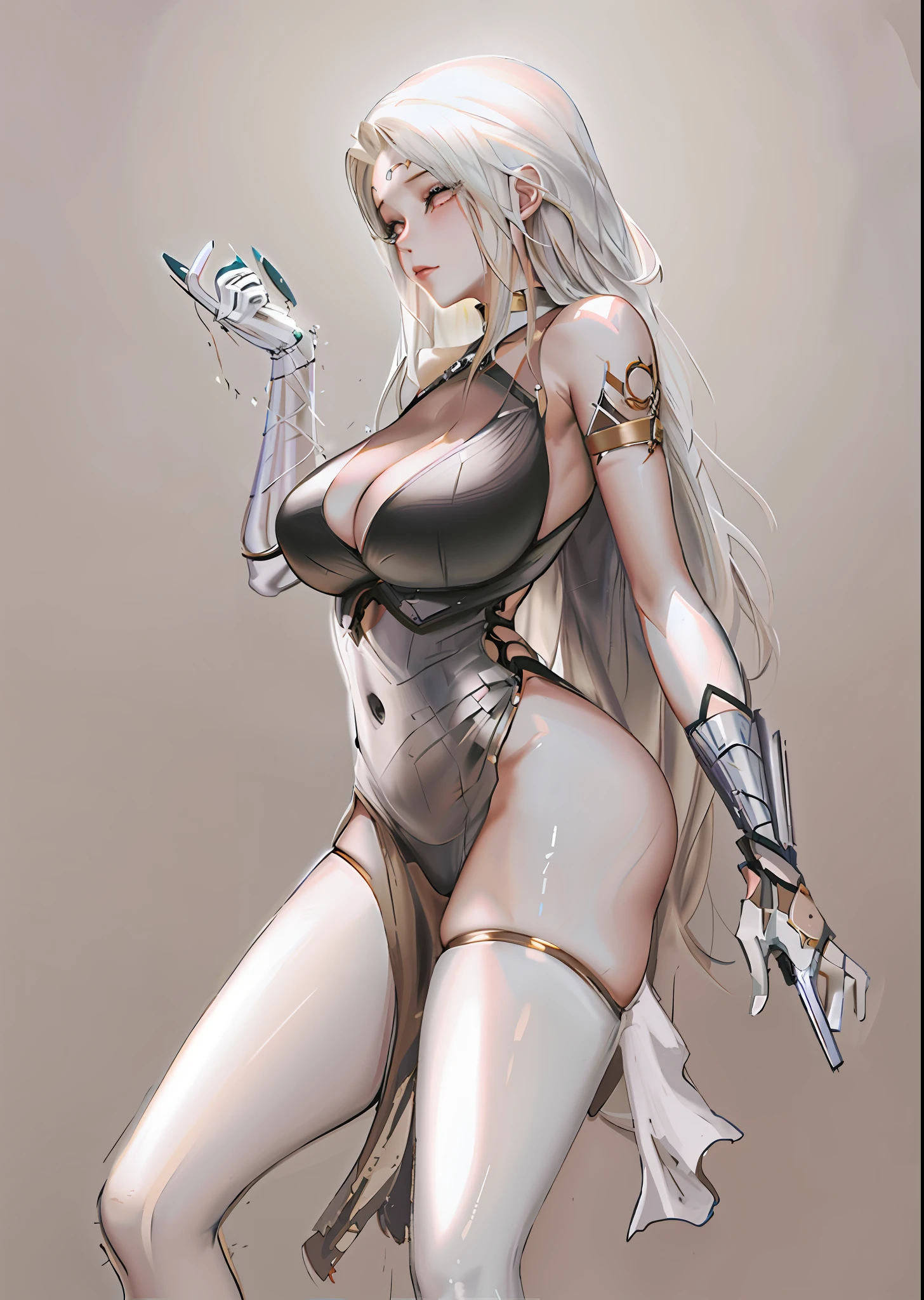 a close up of a woman in a bodysuit holding a knife, cyborg - girl with silver hair, extremely detailed artgerm, beautiful alluring anime woman, biomechanical oppai, seductive anime girl, highly detailed exquisite fanart, white haired deity, [ 4 k digital art ]!!, anime character; full body art, artgerm on artstation pixiv