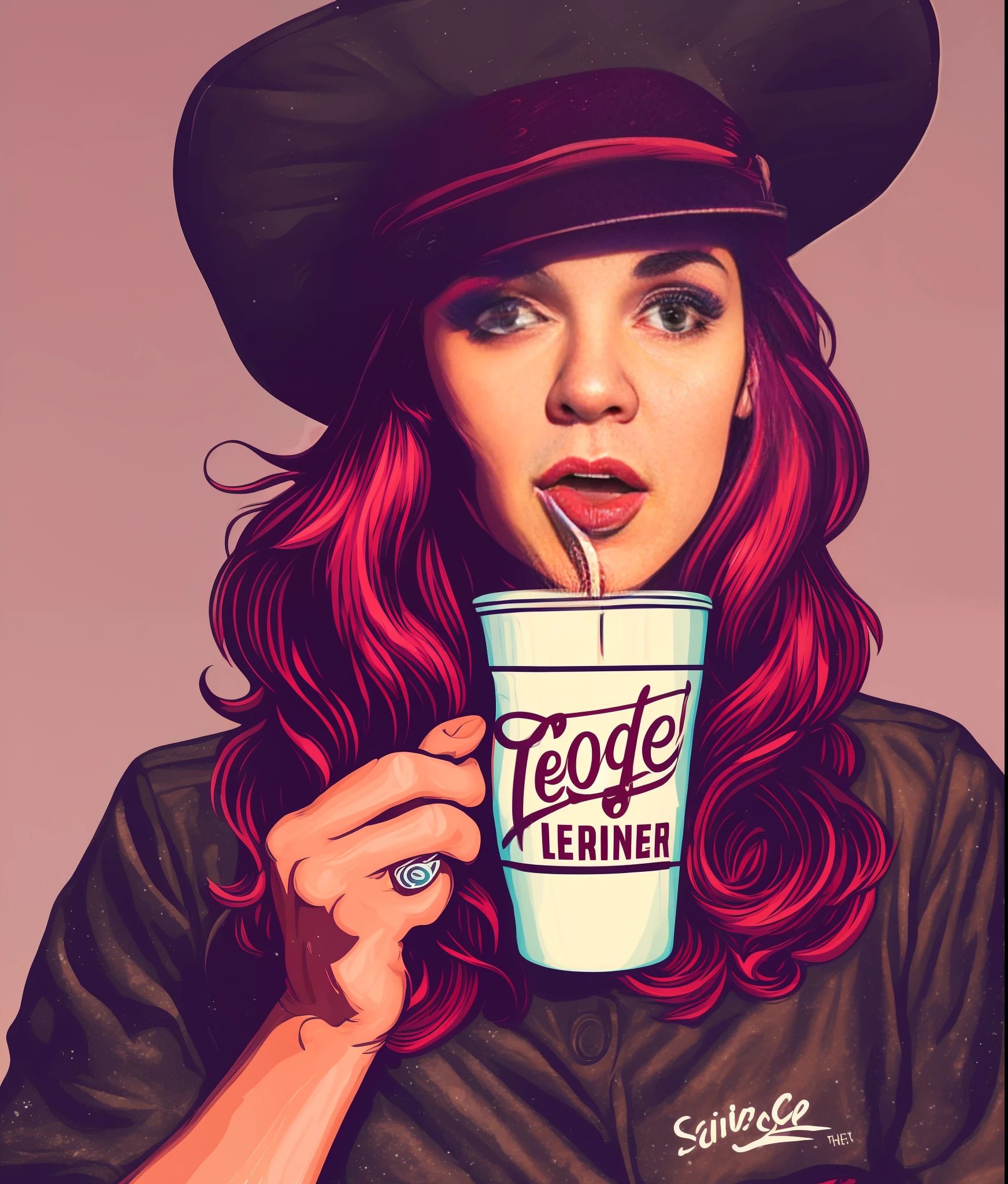 A girl sipping cold milk with a vintage edge, captured as a realistic volumetric masterpiece, with expert lighting and a t-shirt design twist.