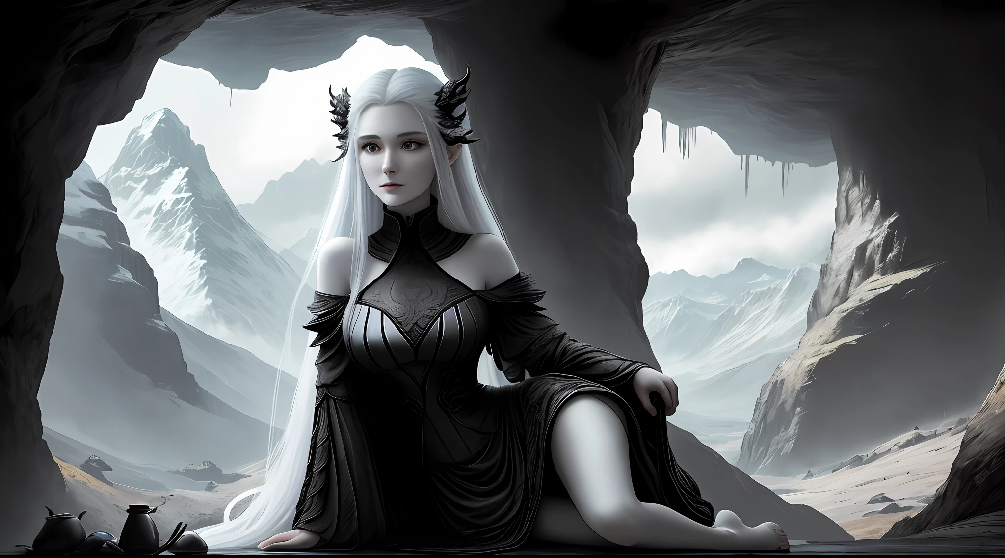 color photo of: The Legendary Beauty in the Cave
While taking shelter from the rain, an old hunter stumbled upon a cave in the mountains and found a breathtakingly beautiful woman with eight tails. Her pale face suggested that she was on the brink of death.
The hunter couldn't believe his eyes. The woman's beauty was otherworldly, and her eight tails were a sight to behold. He could sense that she was not of this world, and he was immediately drawn to her.