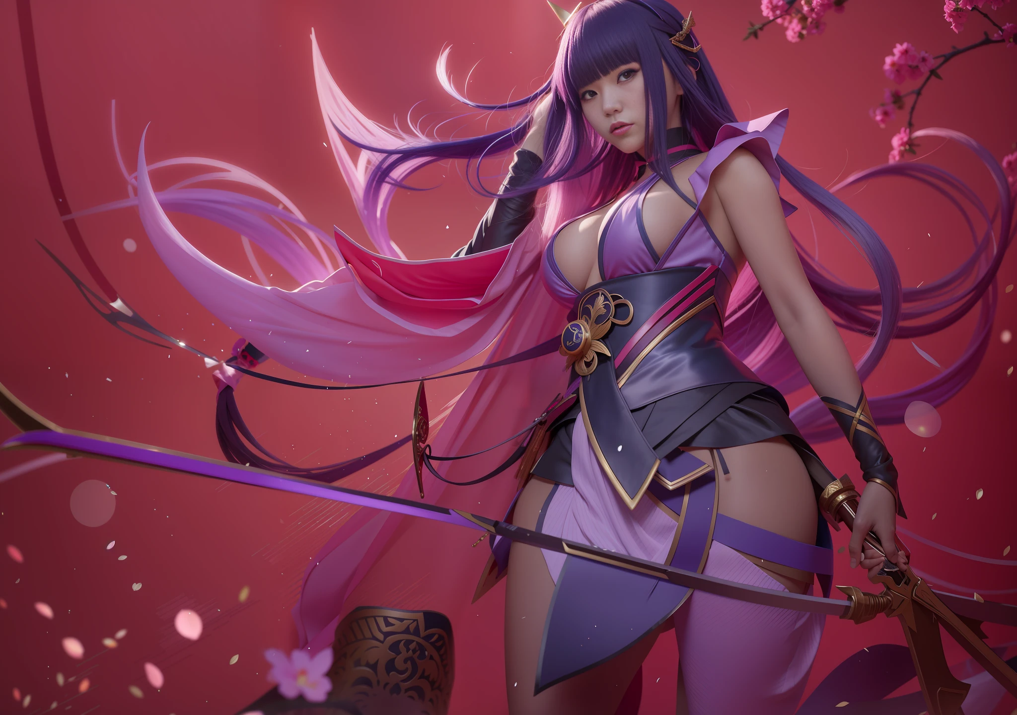 Anime - Style image of a woman with a sword and a pink dress, Kusart Krenz key art feminization, tears and blood flowing, Onmyoji detailed art, extremely detailed art germ, Katsei from Genshin Impact, Ayaka Genshin Impact, Shi Tao, masterpiece Goddess of Sorrow, Genshin Impact of Hollow, Real Light and Shadow, Real Human Body, High Detail, Sexy