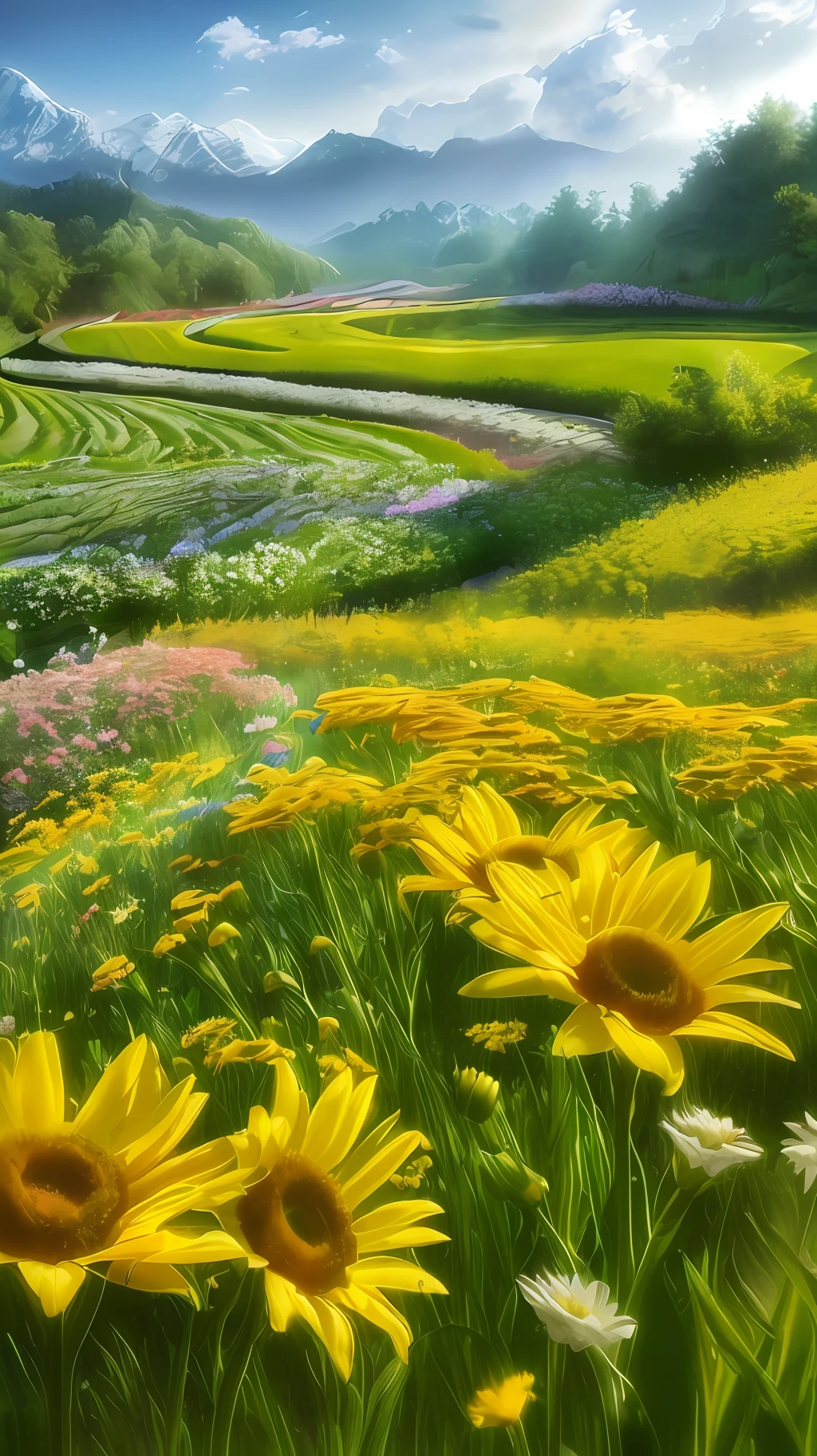 (photorealistic:1.4), real photo, 8K UHD,realistic light,Best quality, masterpiece, ultra high res, Flowers ,flower valley