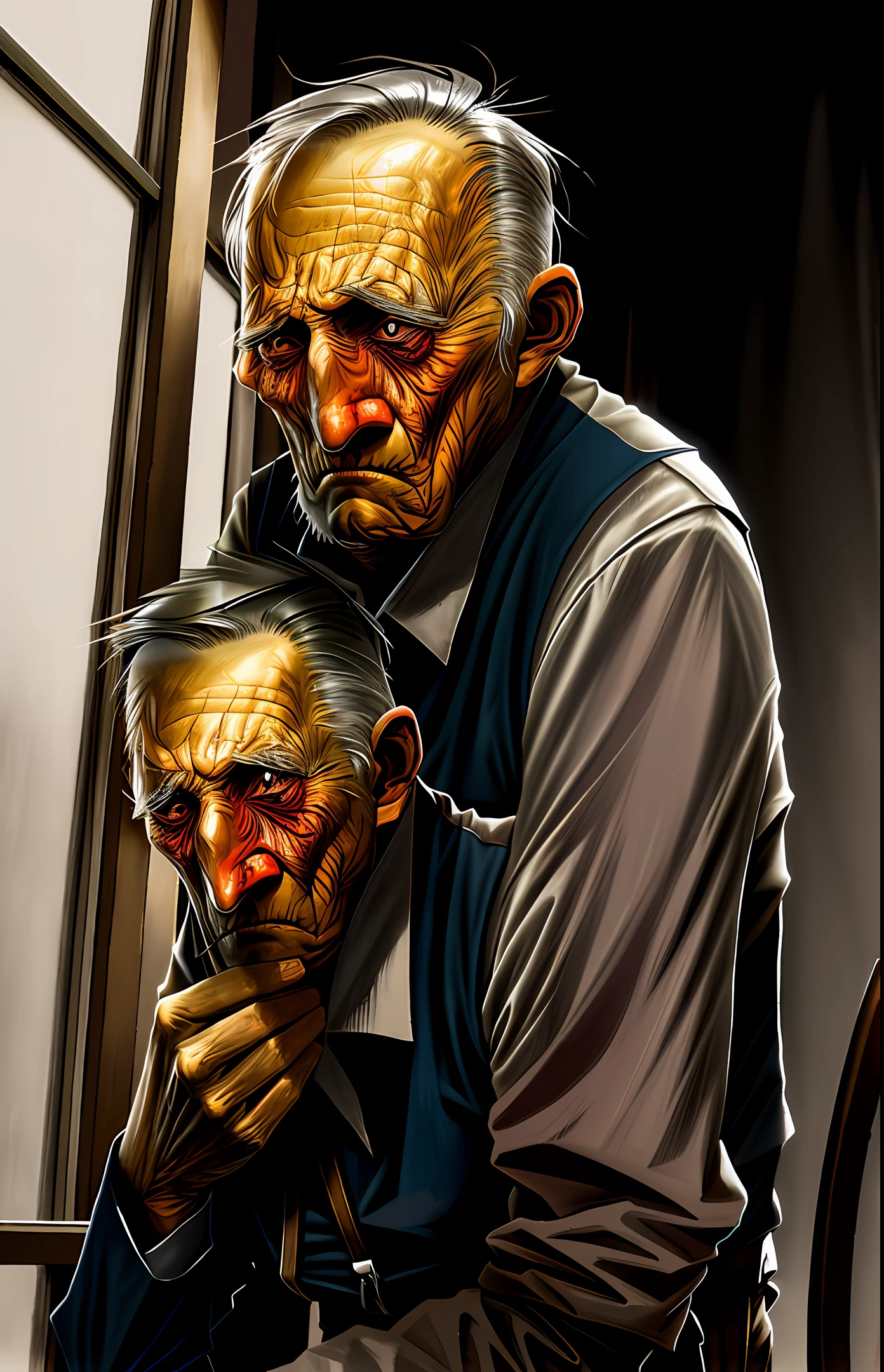An old man crying