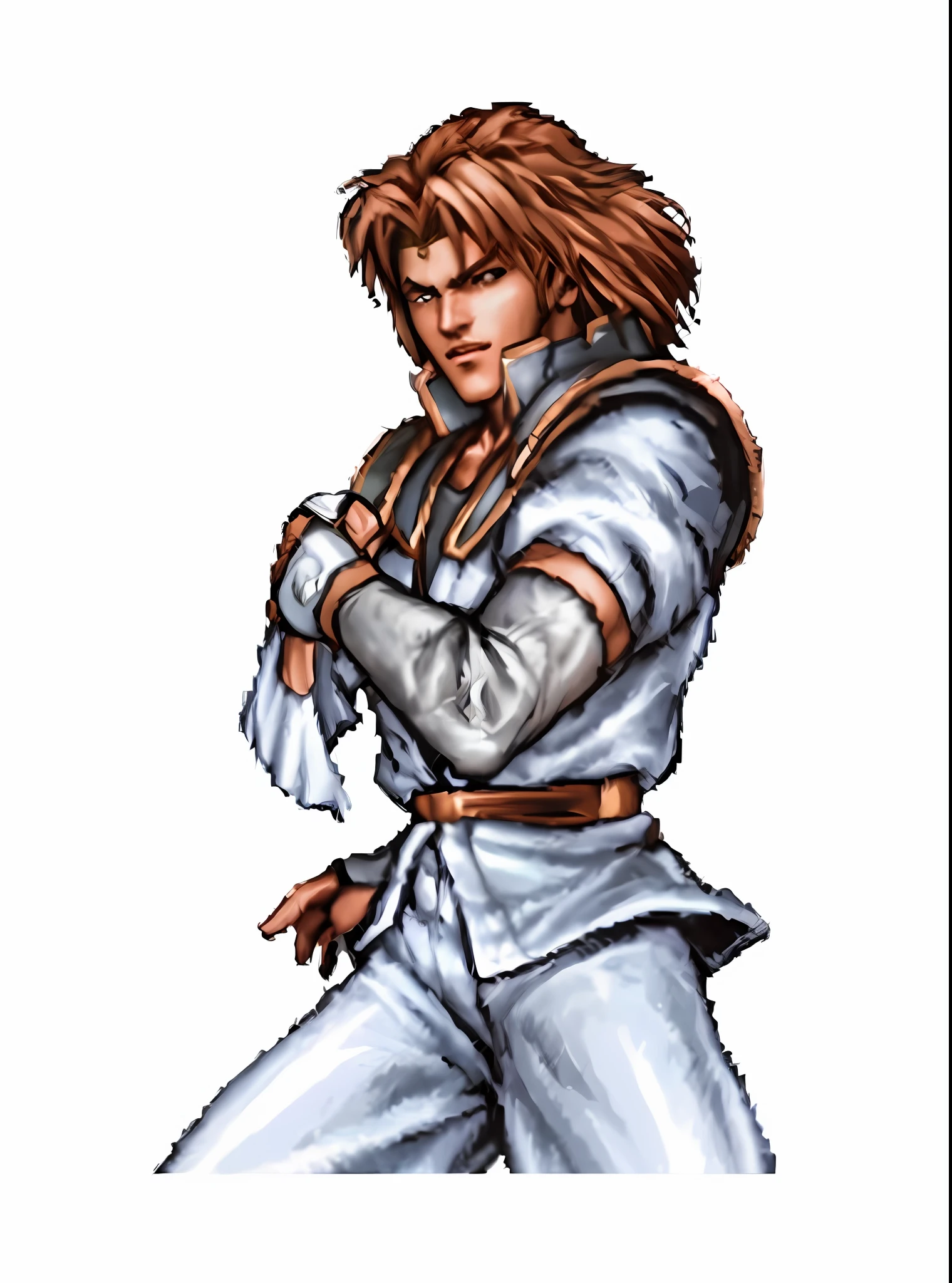 A man dressed in white, fighting game character, jrpg character, king of fighters character, fighting stance, fighting stance, gyro zeppeli, RPG character, as a character in Tekken,