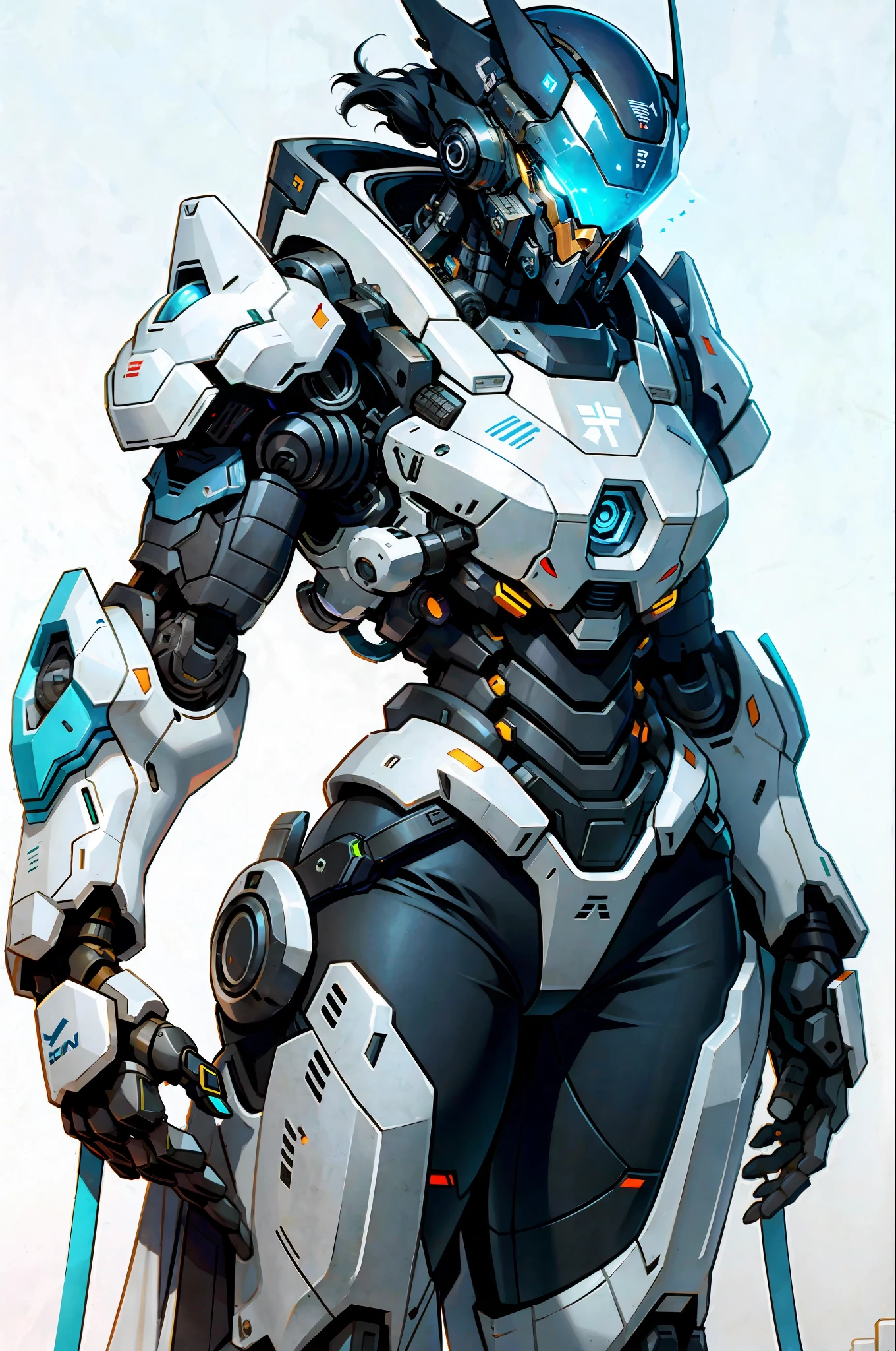 1 woman inside a huge bulky exoskeleton  robot  , ((bulky)) armor,  mecha, 
ink, clean lines,  negative space, high contrast, gradient color,