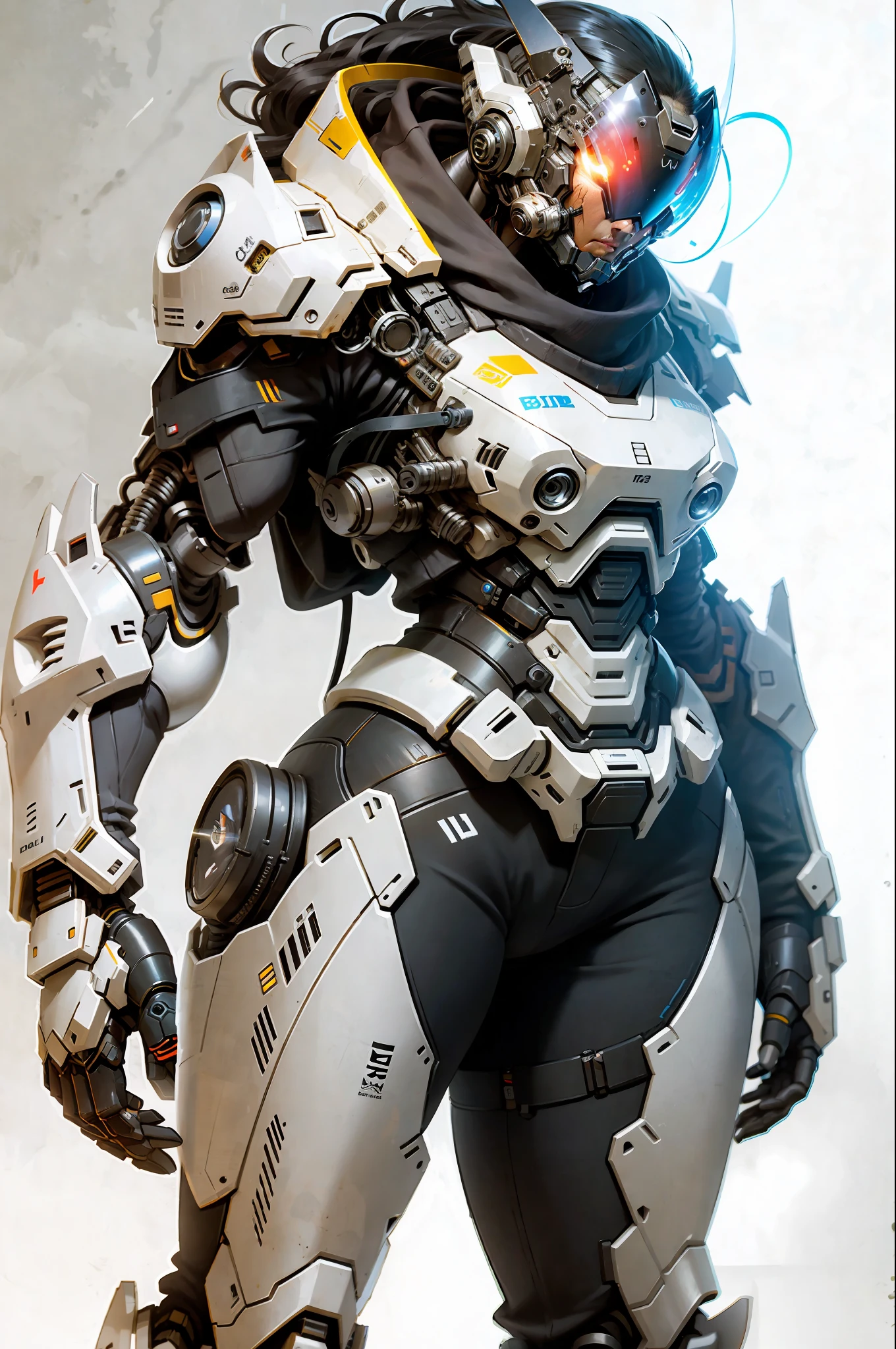 1 woman inside a huge bulky exoskeleton robot , ((bulky)) armor, mecha,
ink, clean lines, negative space, high contrast, gradient color,