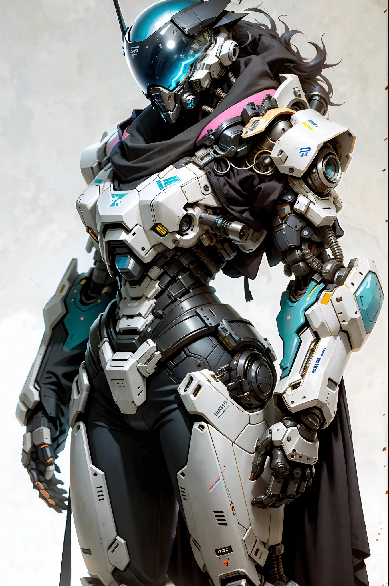 1 woman inside a huge bulky exoskeleton robot , ((bulky)) armor, mecha,
ink, clean lines, negative space, high contrast, gradient color,